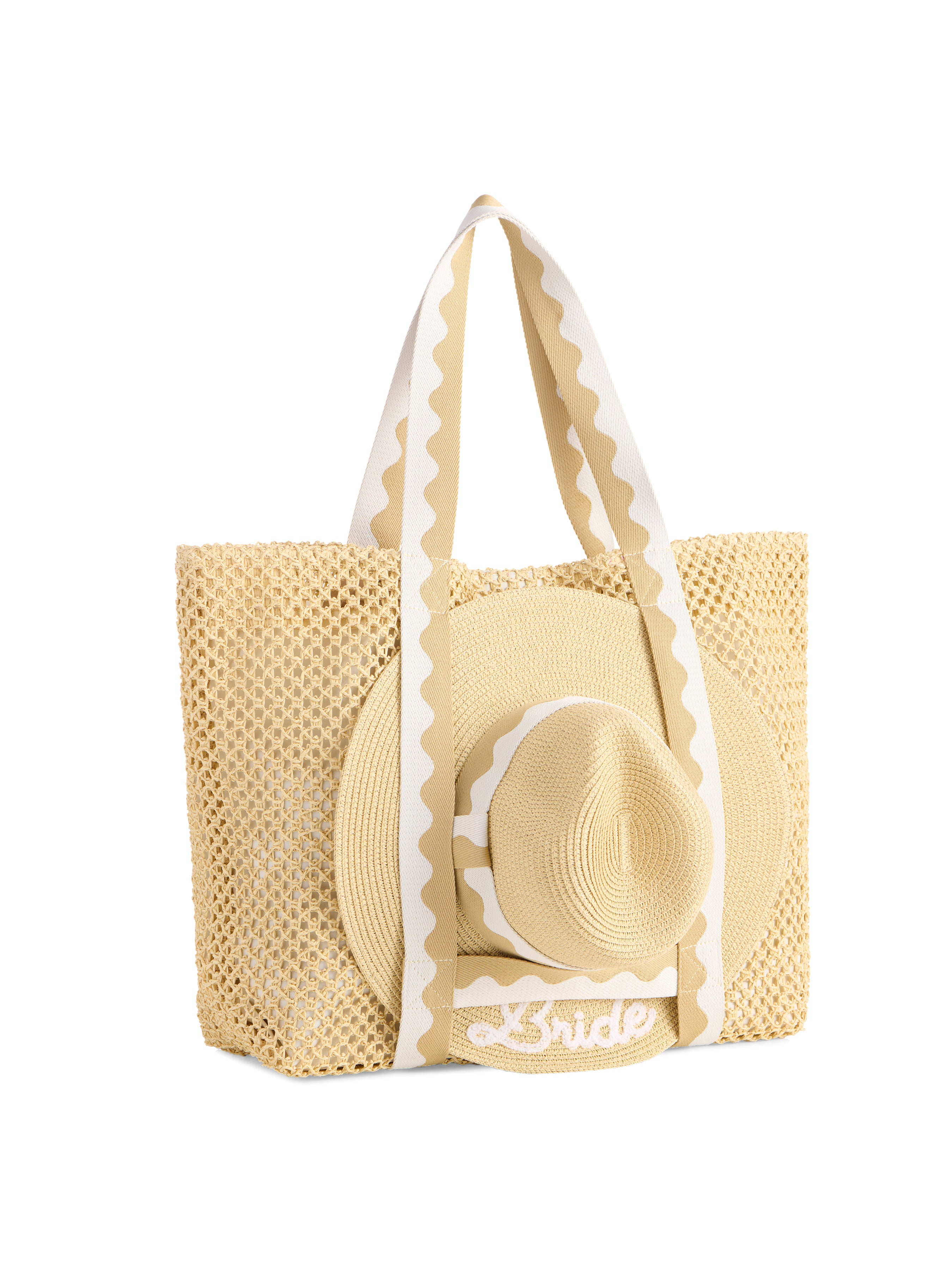 Shiraleah "Bride" Hat and Tote Set, Natural
