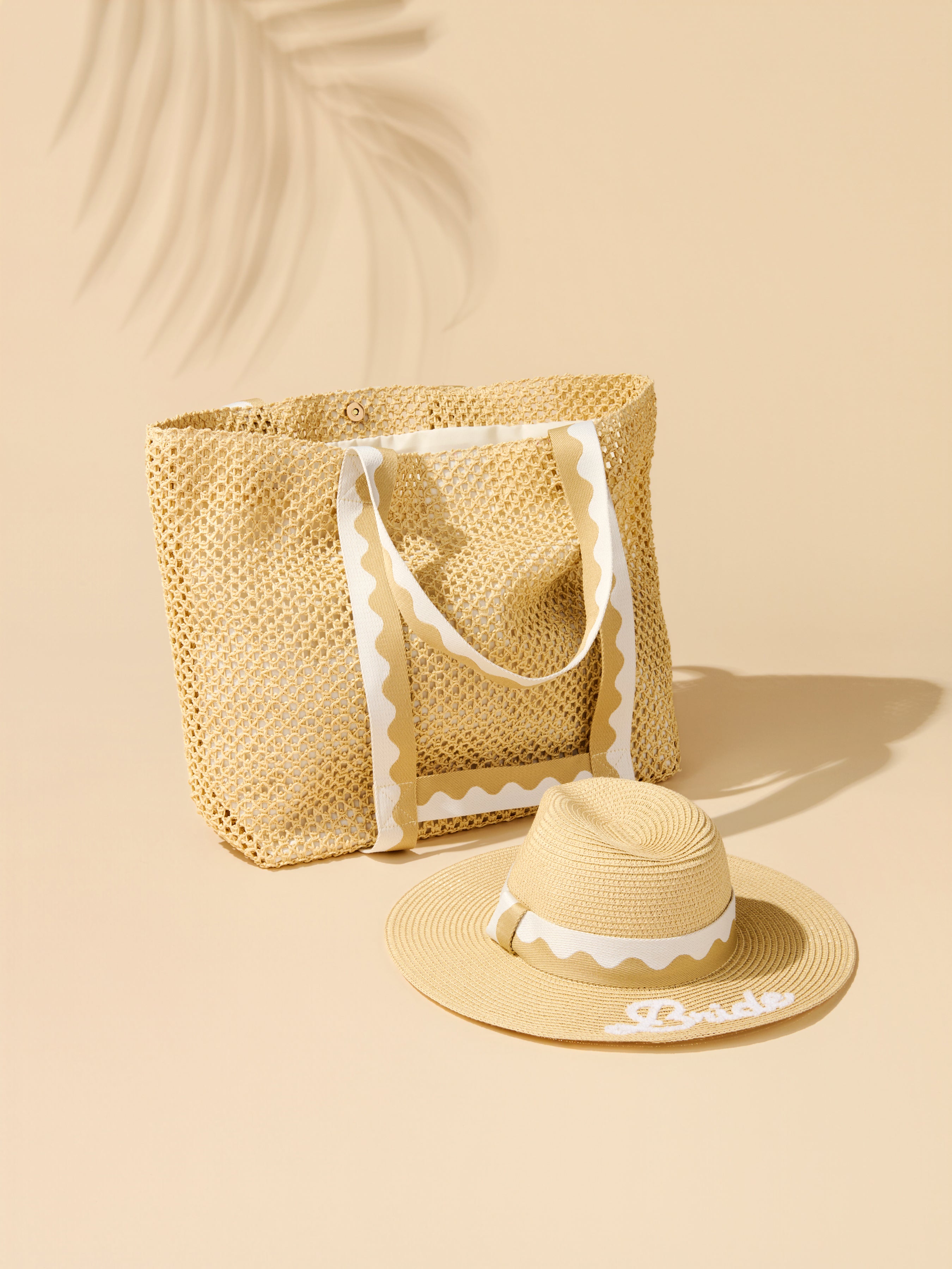 Shiraleah "Bride" Hat and Tote Set, Natural