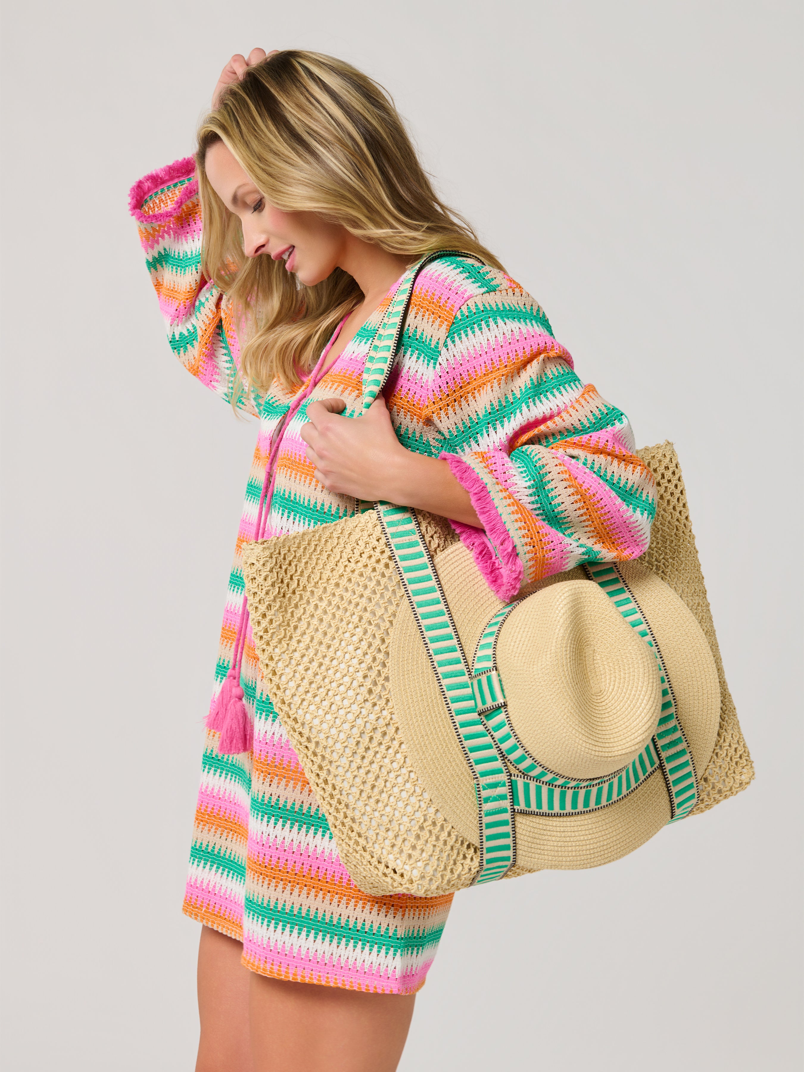 Shiraleah Dorian Tote and Hat Set GREEN