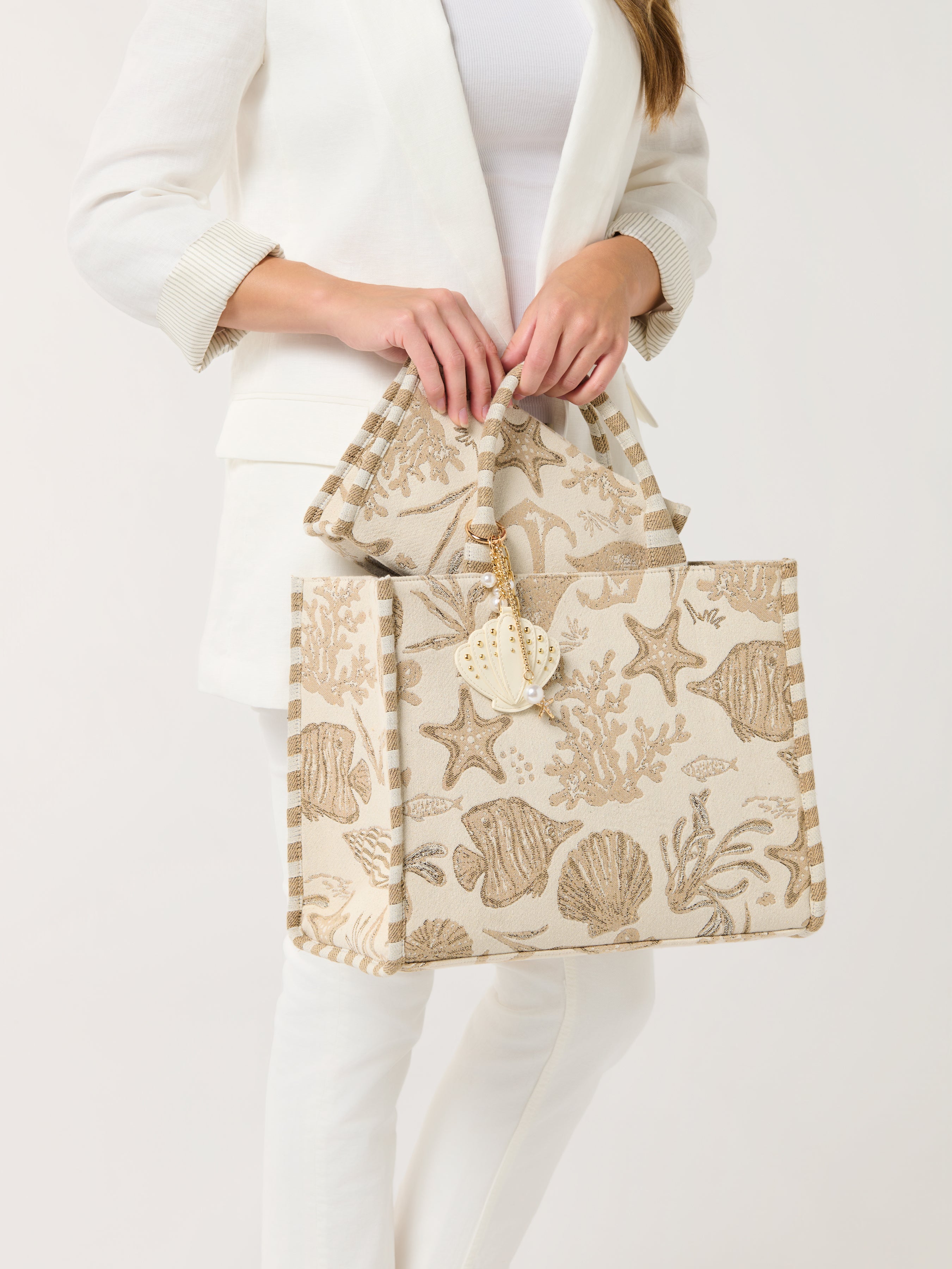Shiraleah Coastal Jacquard Tote, Beige
