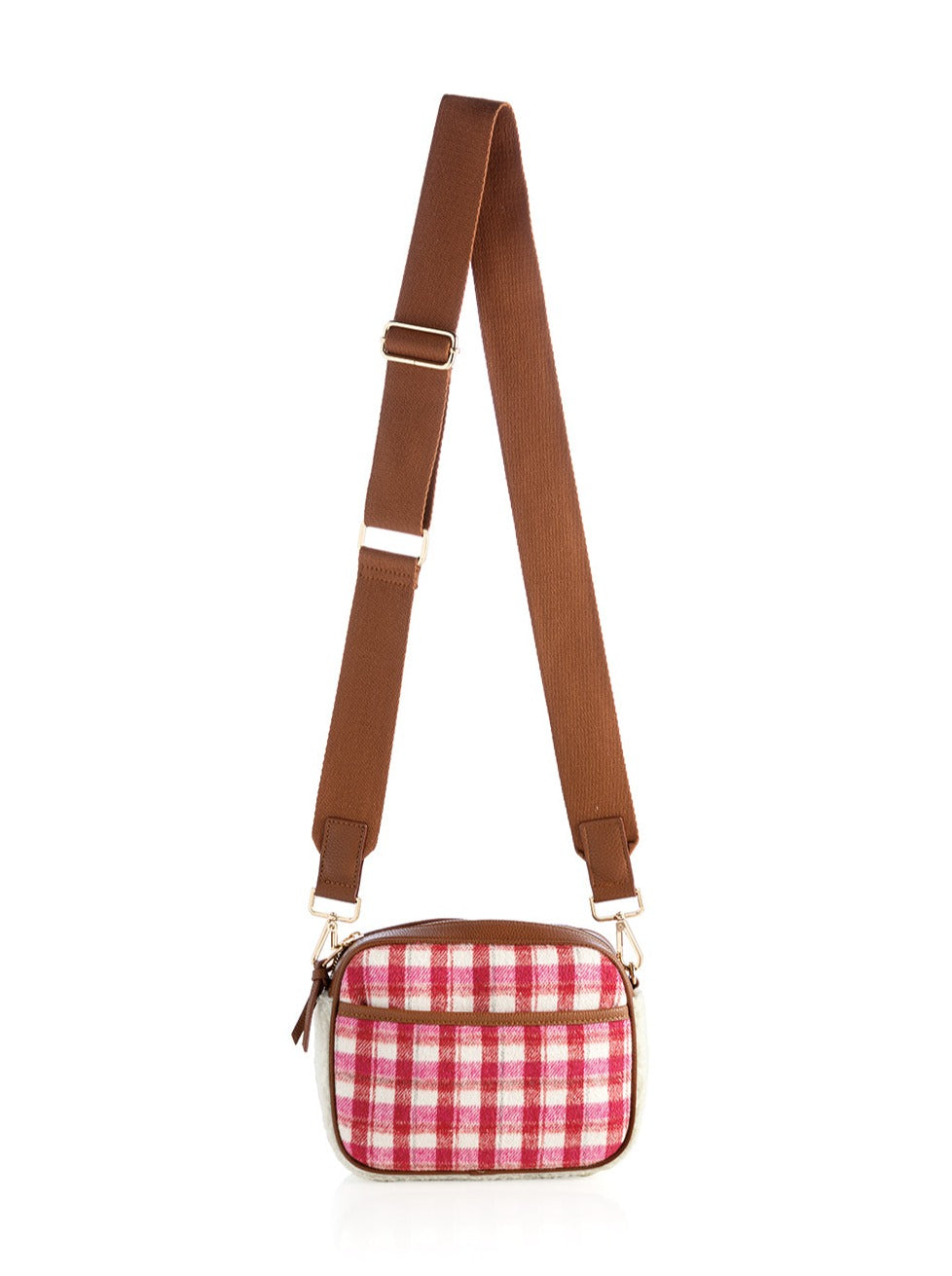 Shiraleah Plaid Mirabel Camera Cross-body Bag, Pink and Red