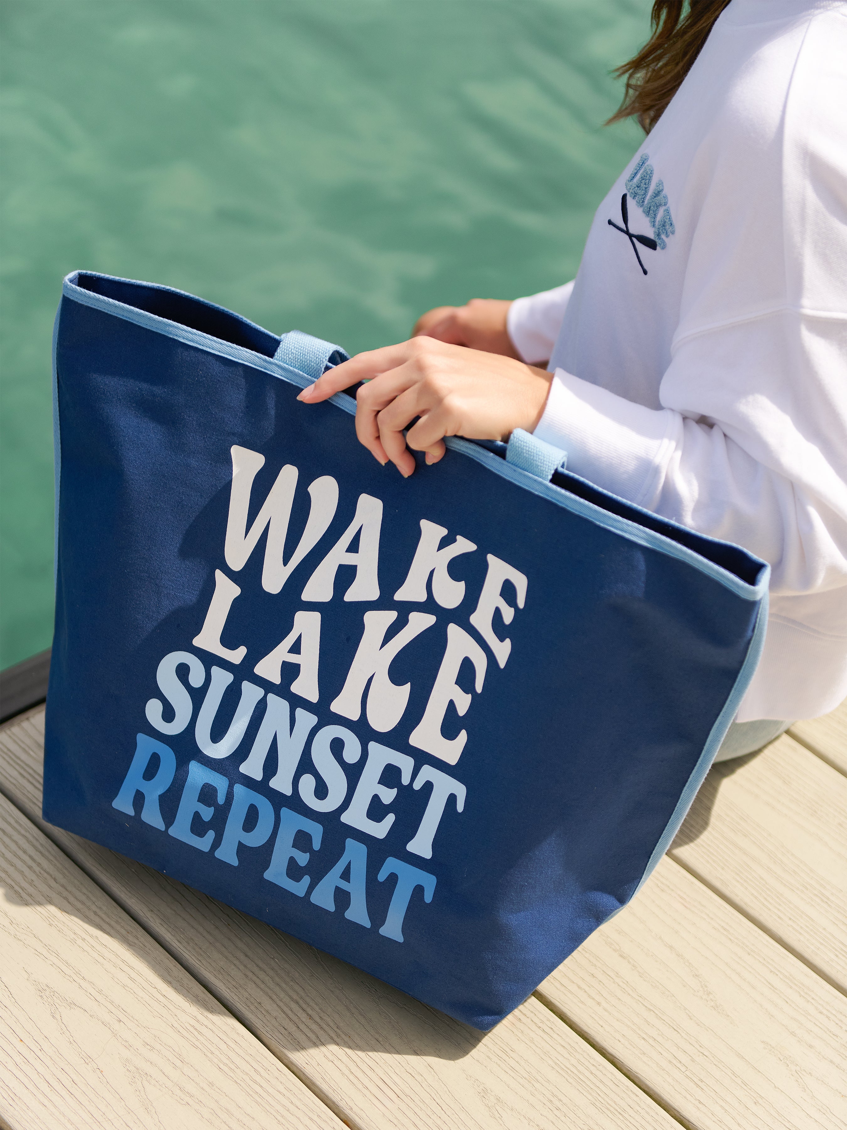 Shiraleah "Wake, Lake, Sunset, Repeat" Tote, Navy