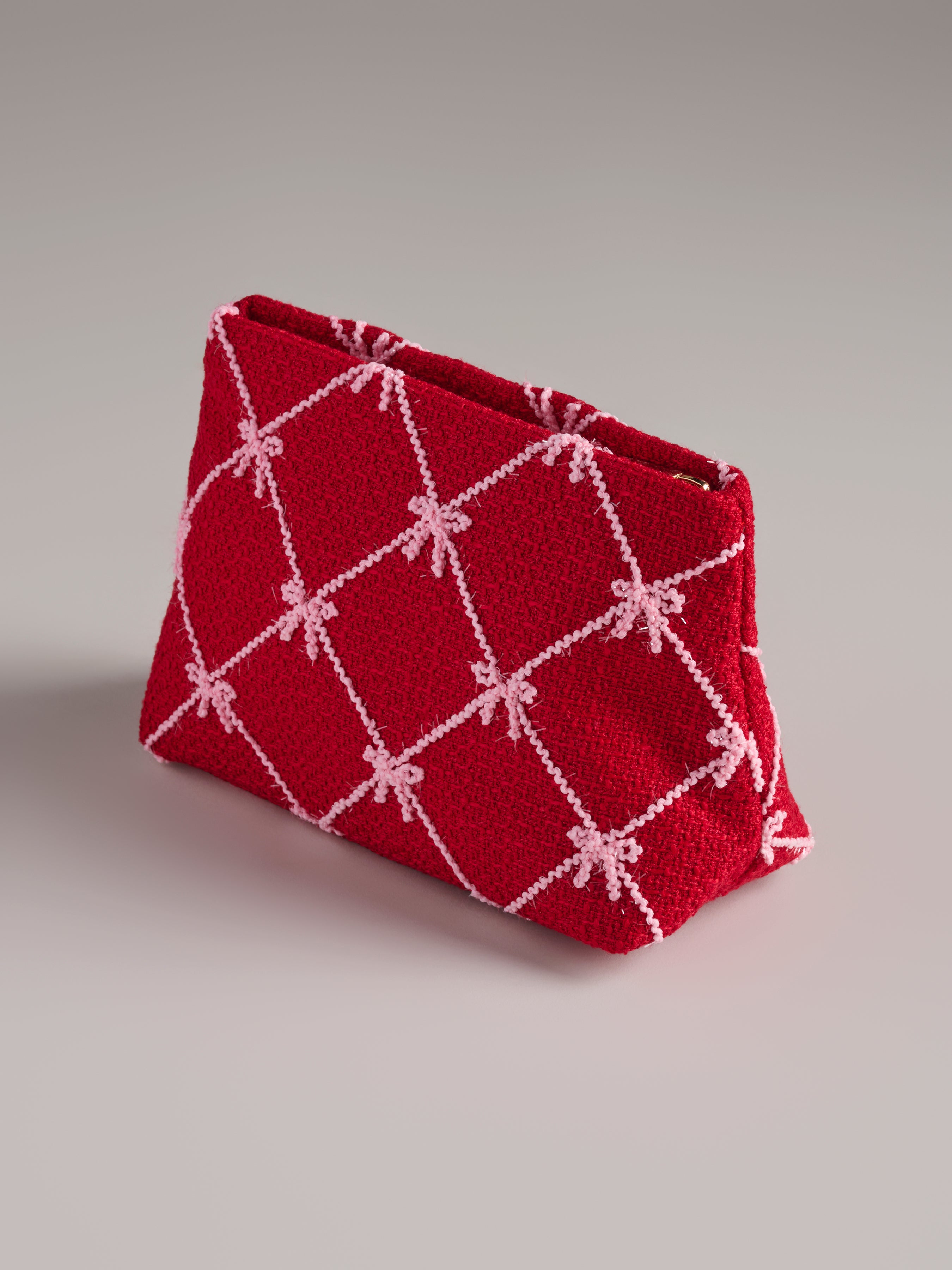 Shiraleah Tinsel Bow Zip Pouch RED