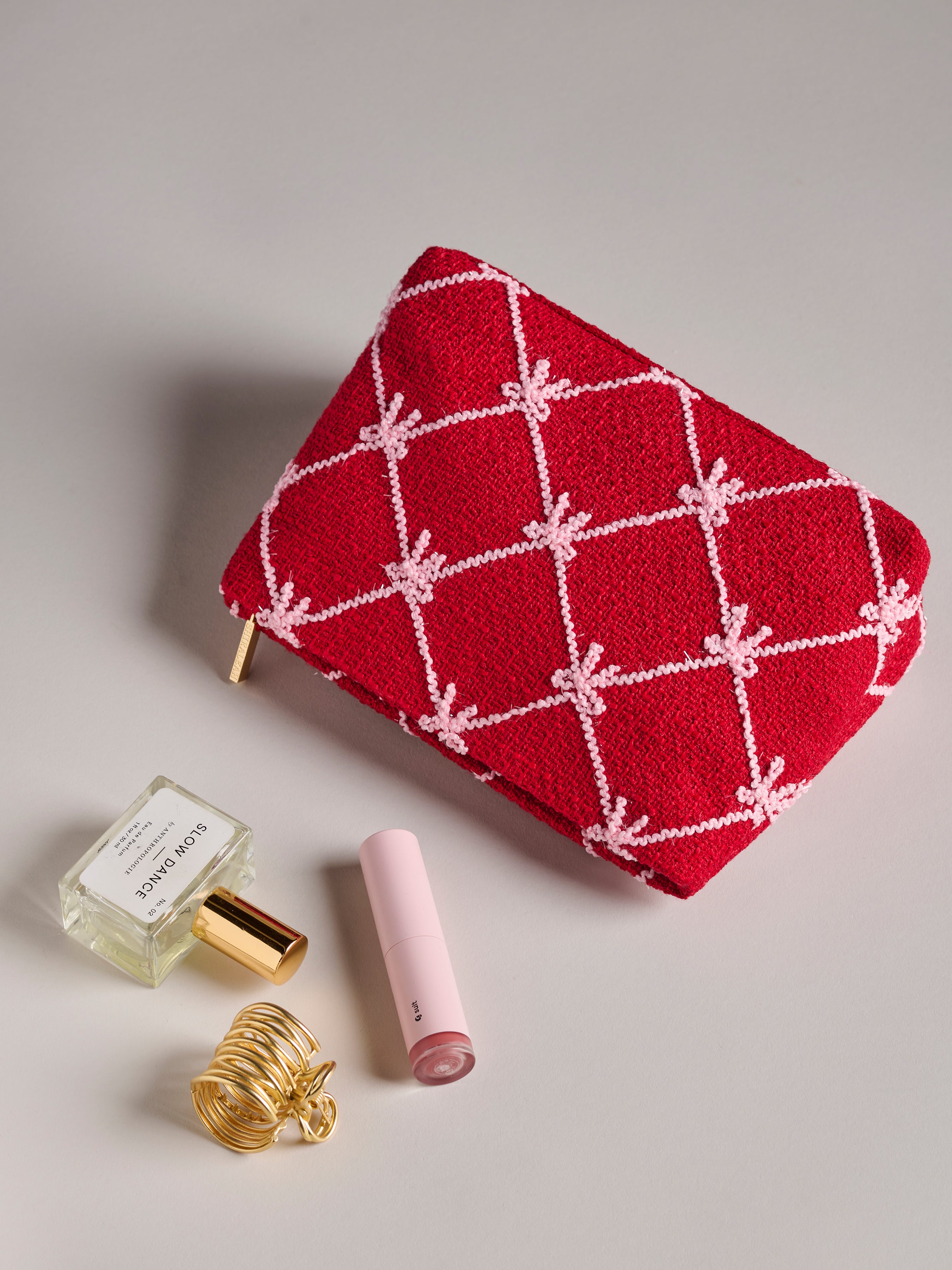 Shiraleah Tinsel Bow Zip Pouch RED