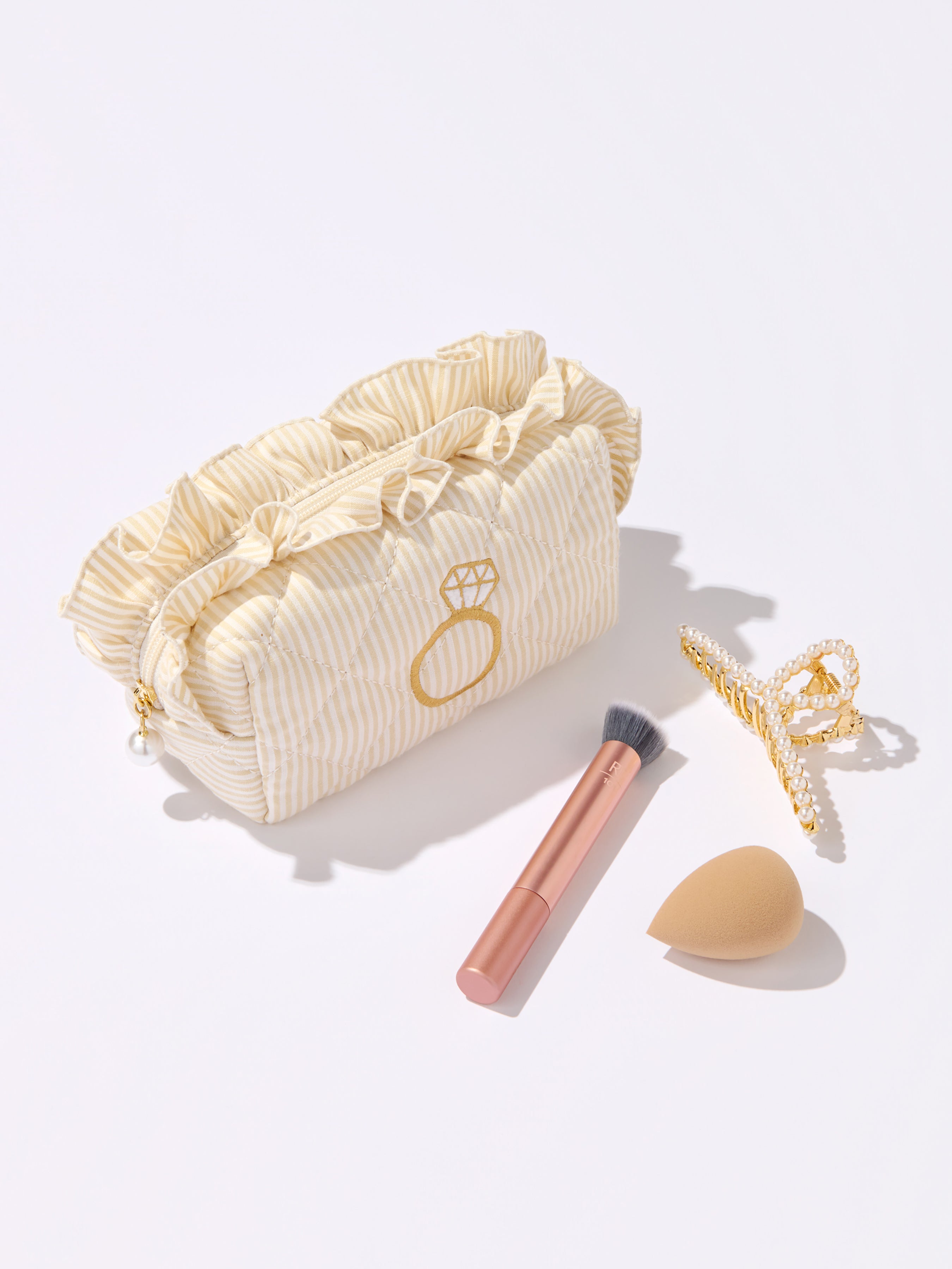 Shiraleah Ruffle Bling Small Zip Pouch, Beige