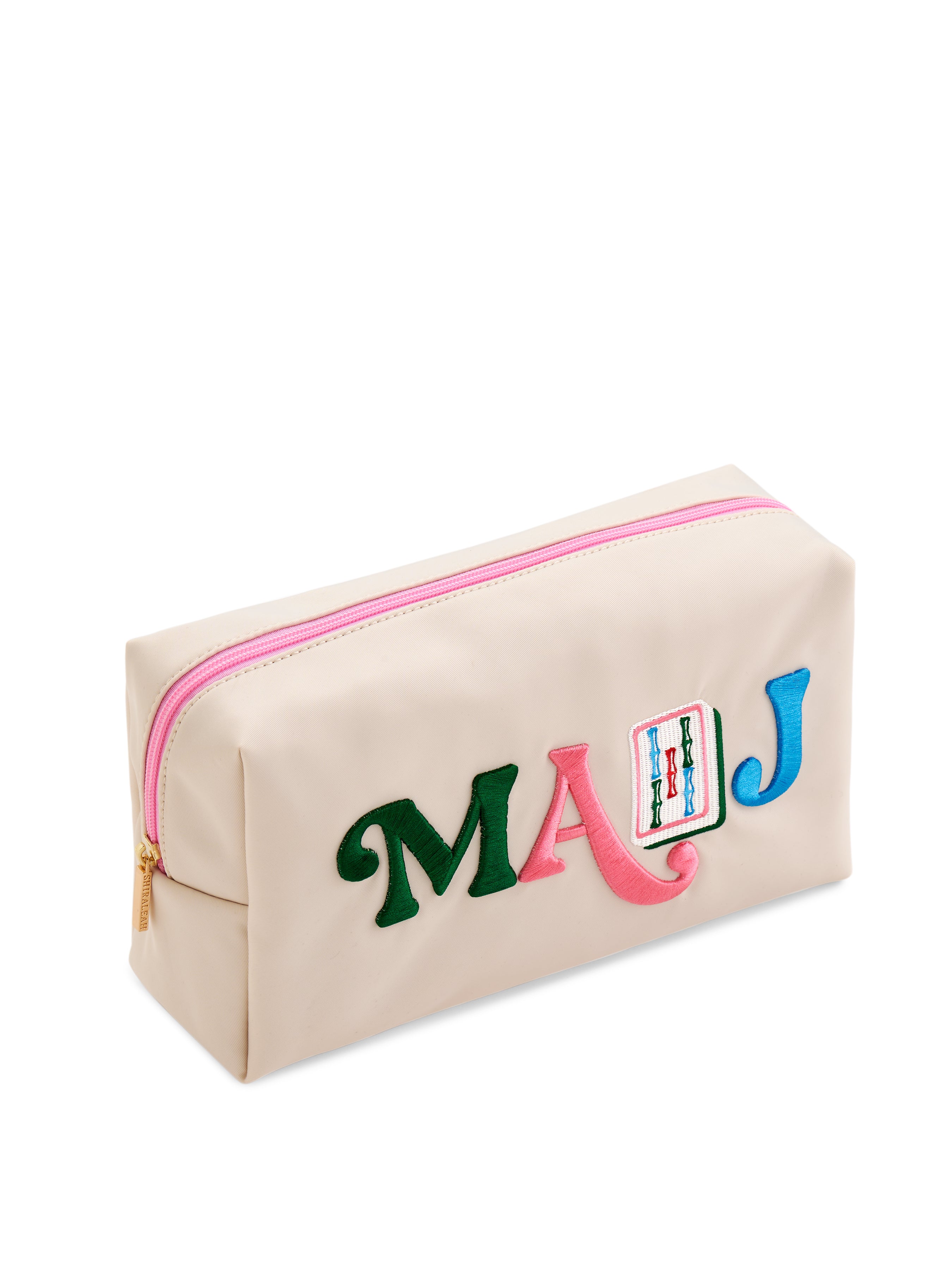 Shiraleah "Mahj" Mahjong Tiles Zip Pouch, Beige