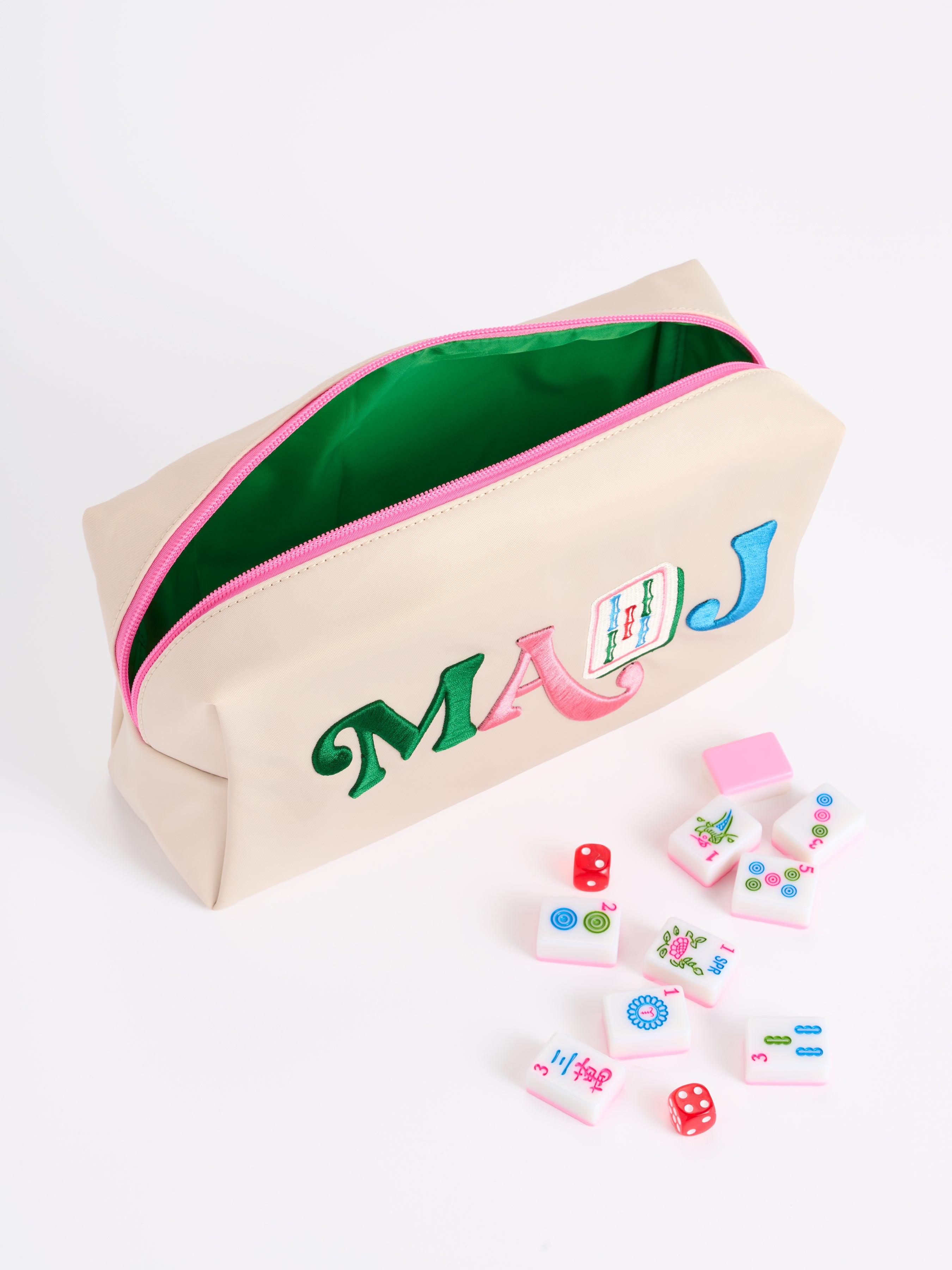 Shiraleah "Mahj" Mahjong Tiles Zip Pouch, Beige