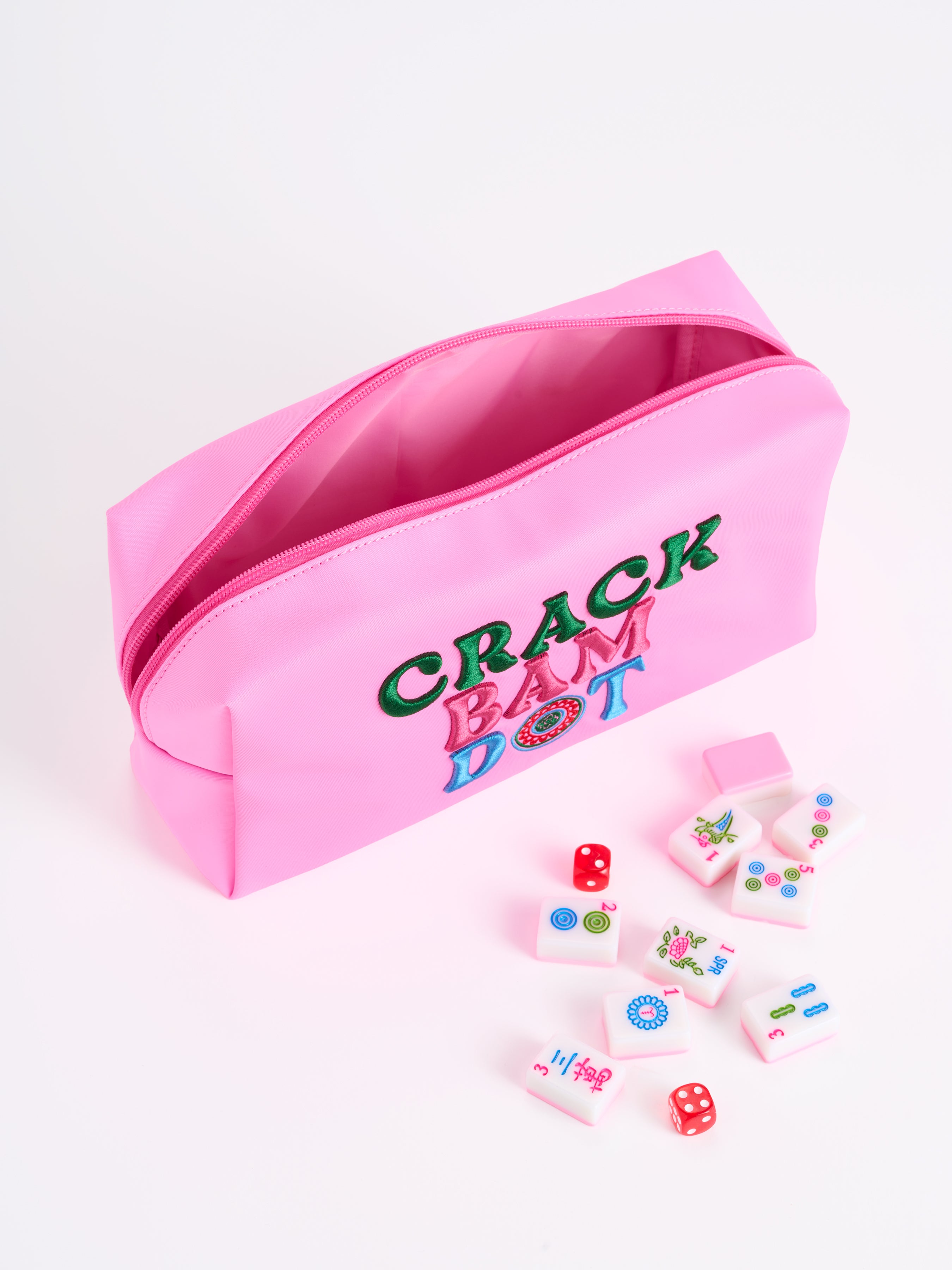 Shiraleah "Crack, Bam, Dot" Mahjong Tiles Zip Pouch, Pink