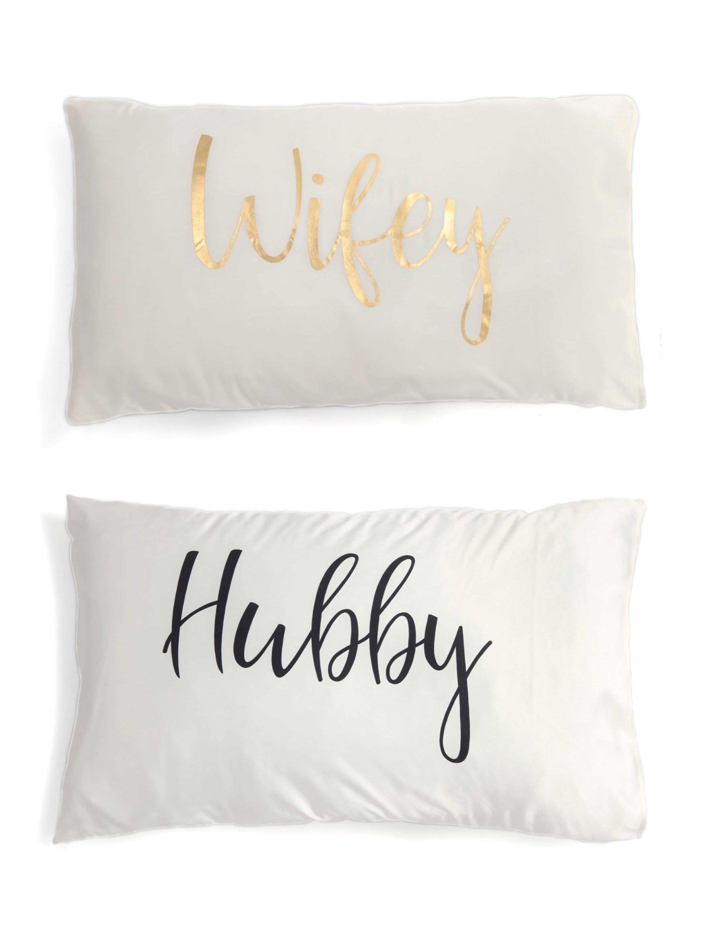 Shiraleah Set of 2 "Hubby/Wifey" Standard Pillow Cases, Ivory