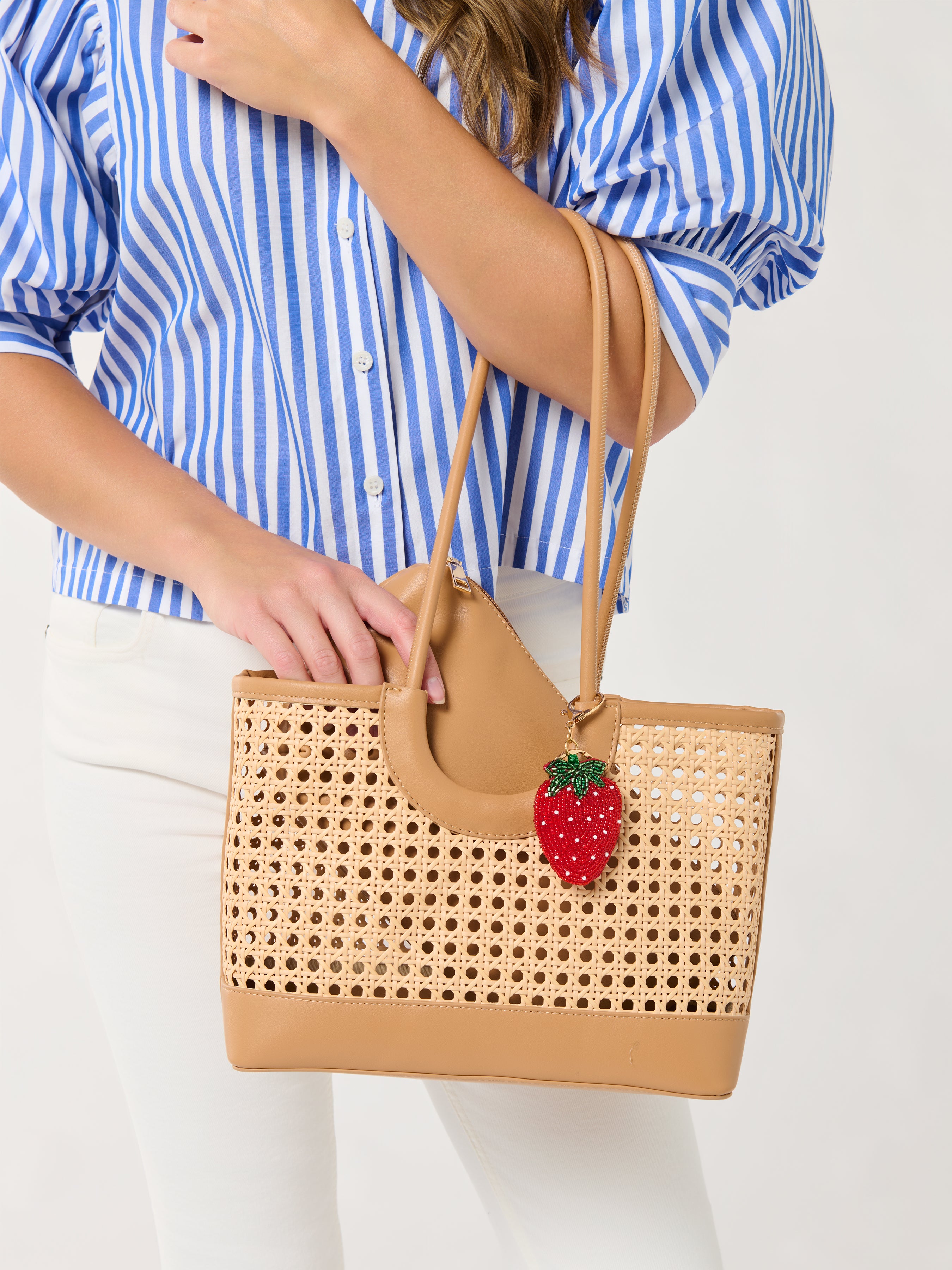 Shiraleah Strawberry Beaded Bag Charm/Key Ring, Red