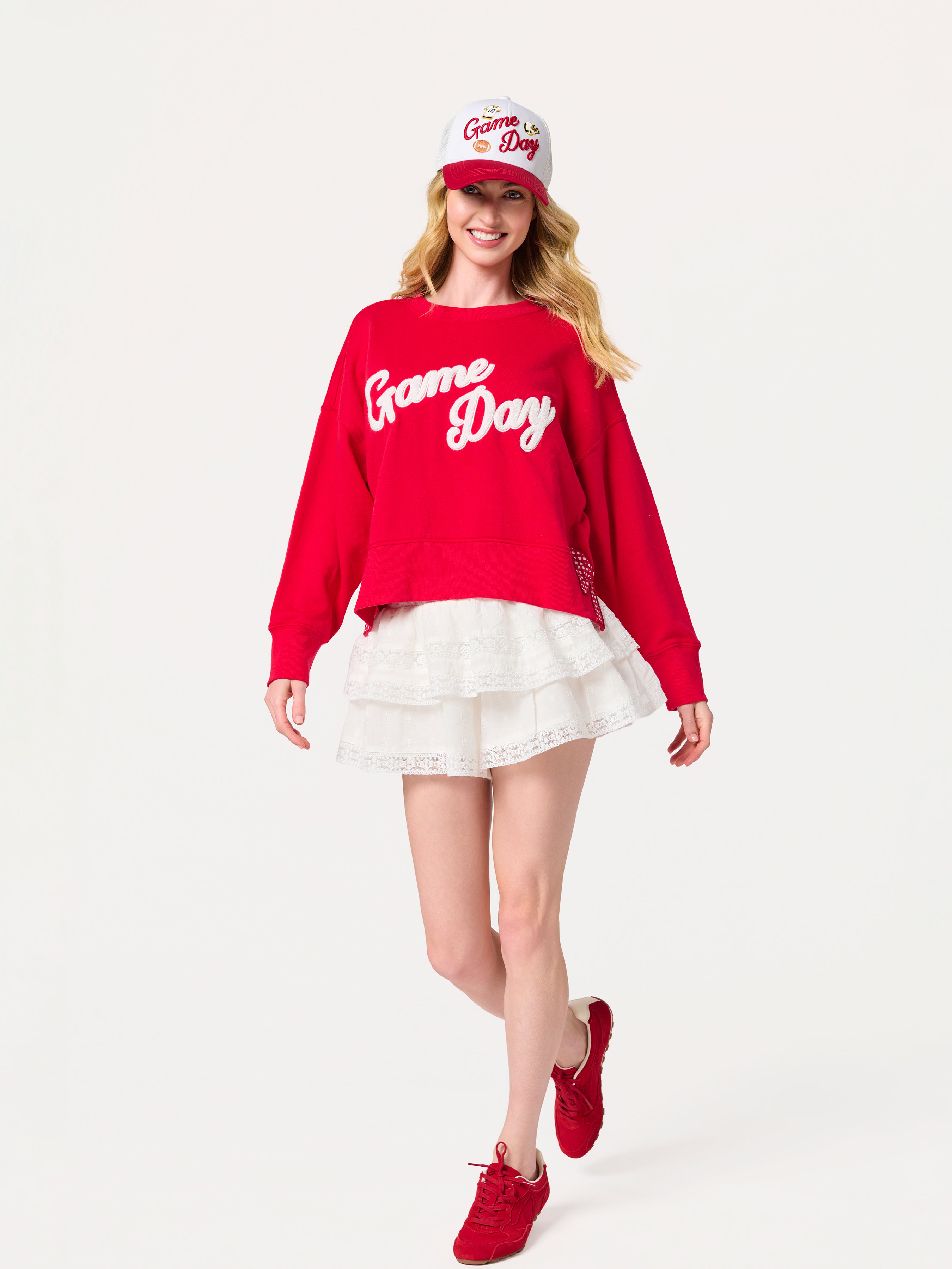 Shiraleah "Game Day" Relaxed Sweatshirt, Red RED / EXTRA SMALL