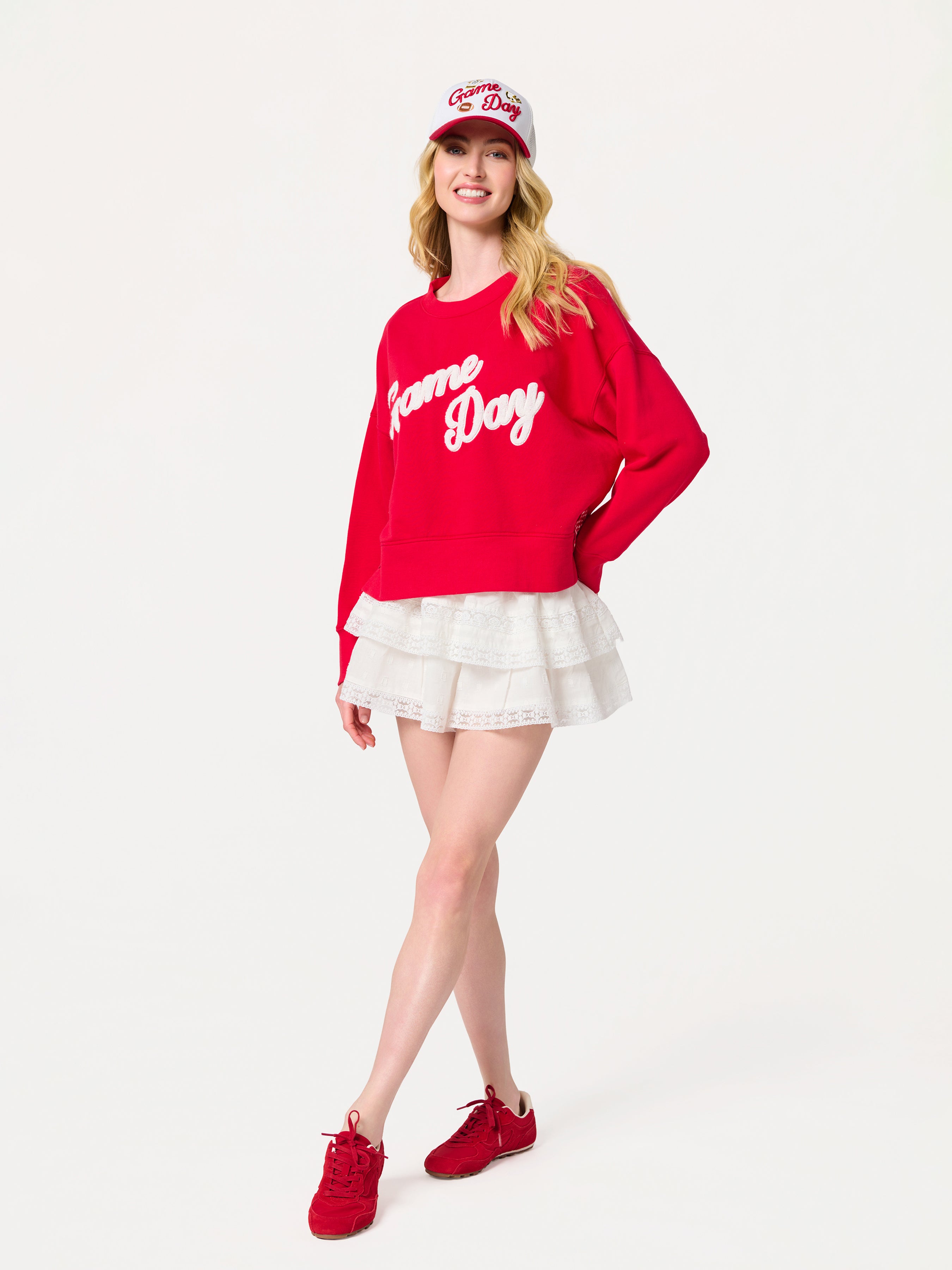 Shiraleah "Game Day" Relaxed Sweatshirt, Red RED / EXTRA SMALL