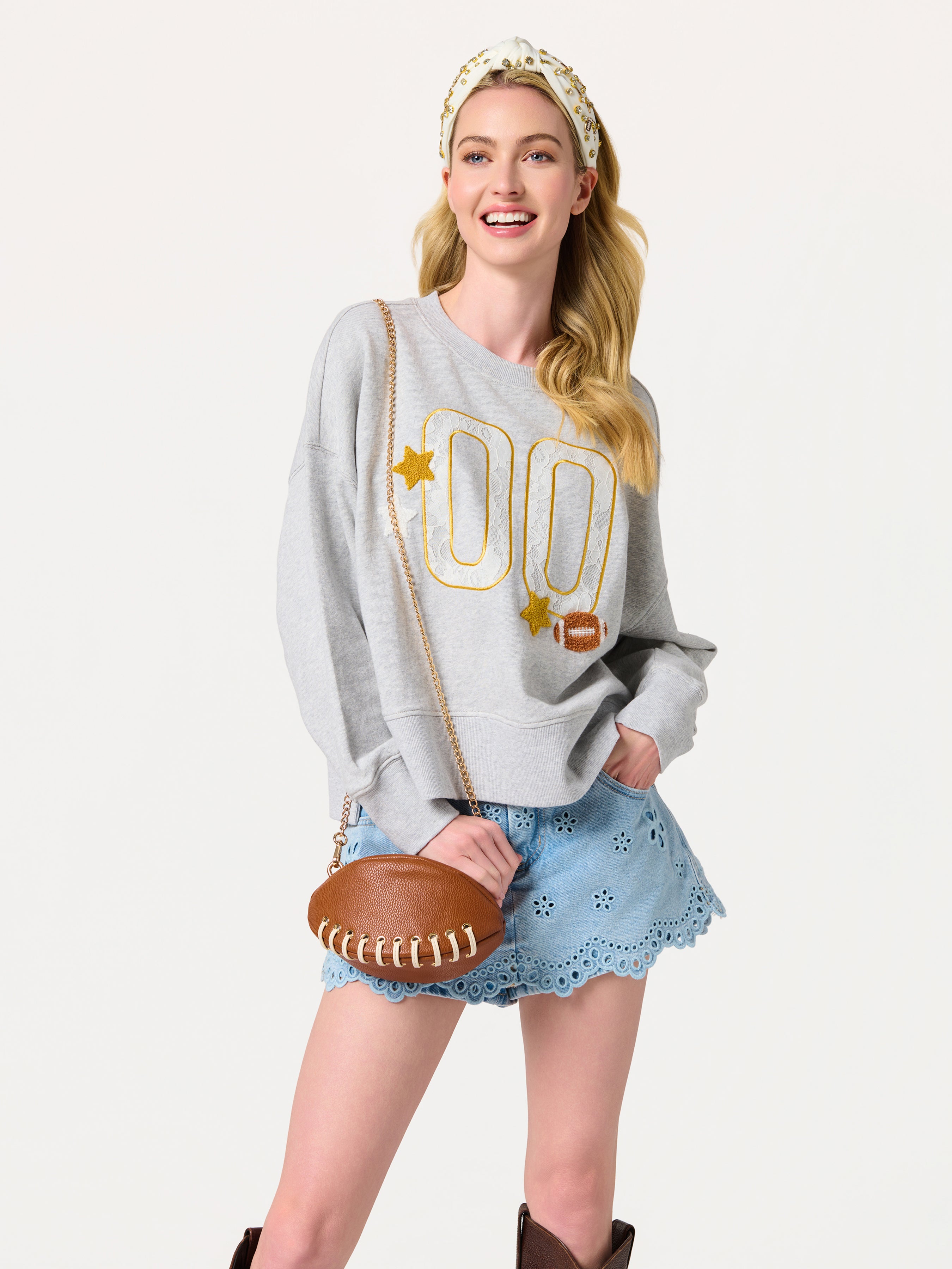 Shiraleah "00" Varsity Relaxed Sweatshirt, Grey GREY / EXTRA SMALL