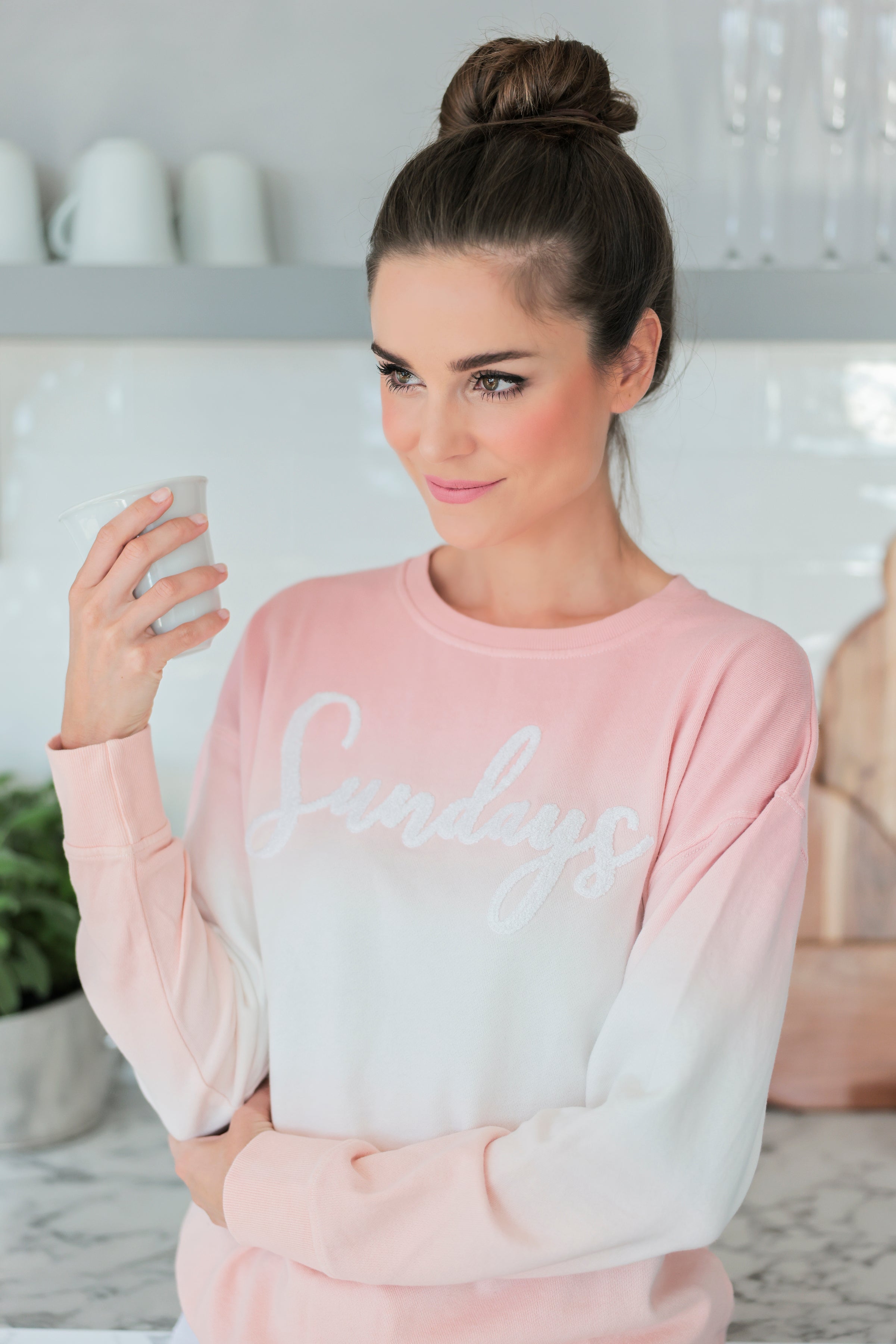 Assorted Set Of 6 "Sundays" Sweatshirts, Pink