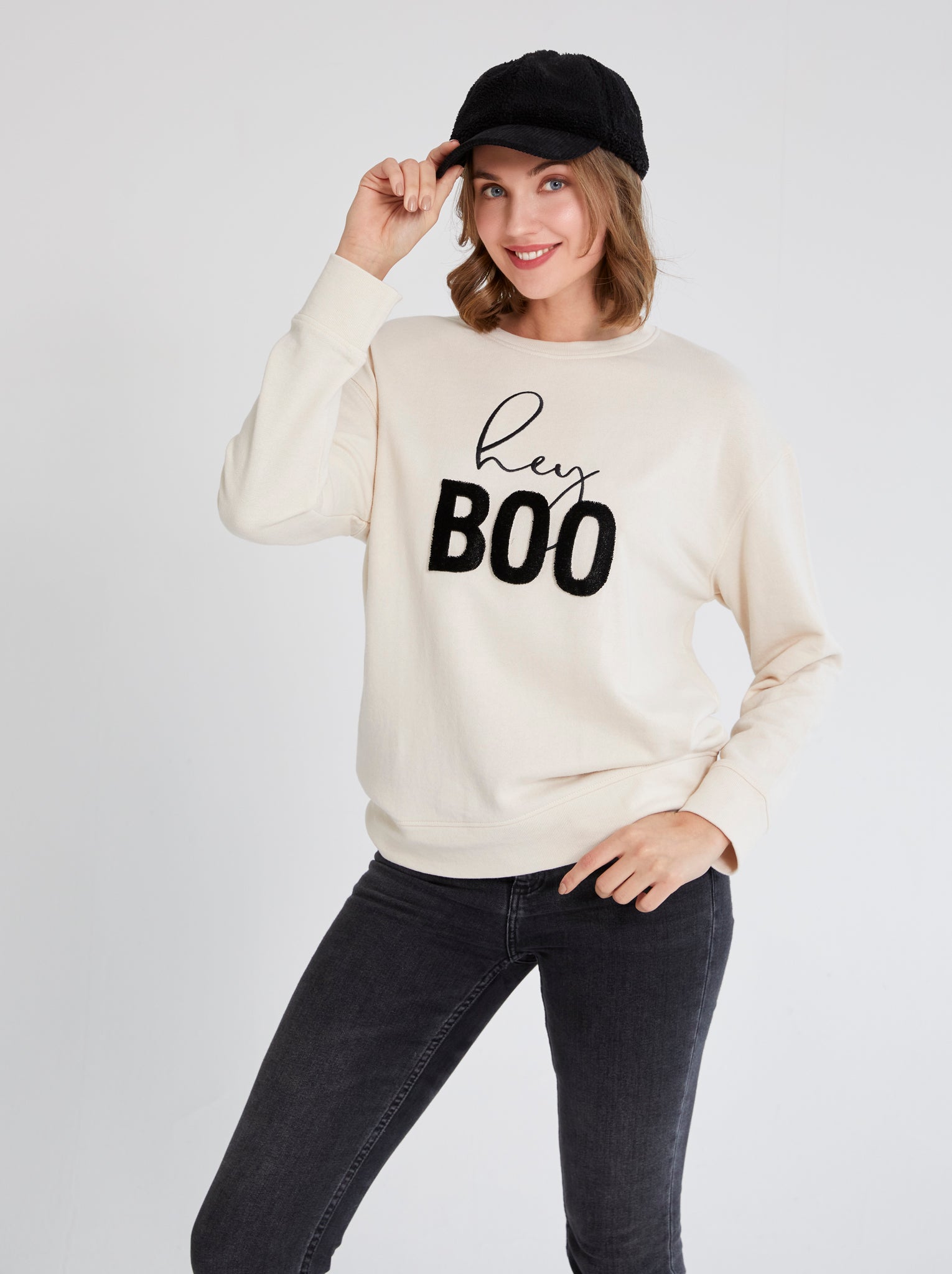Assorted Set Of 6 "Hey Boo" Sweatshirts, Putty