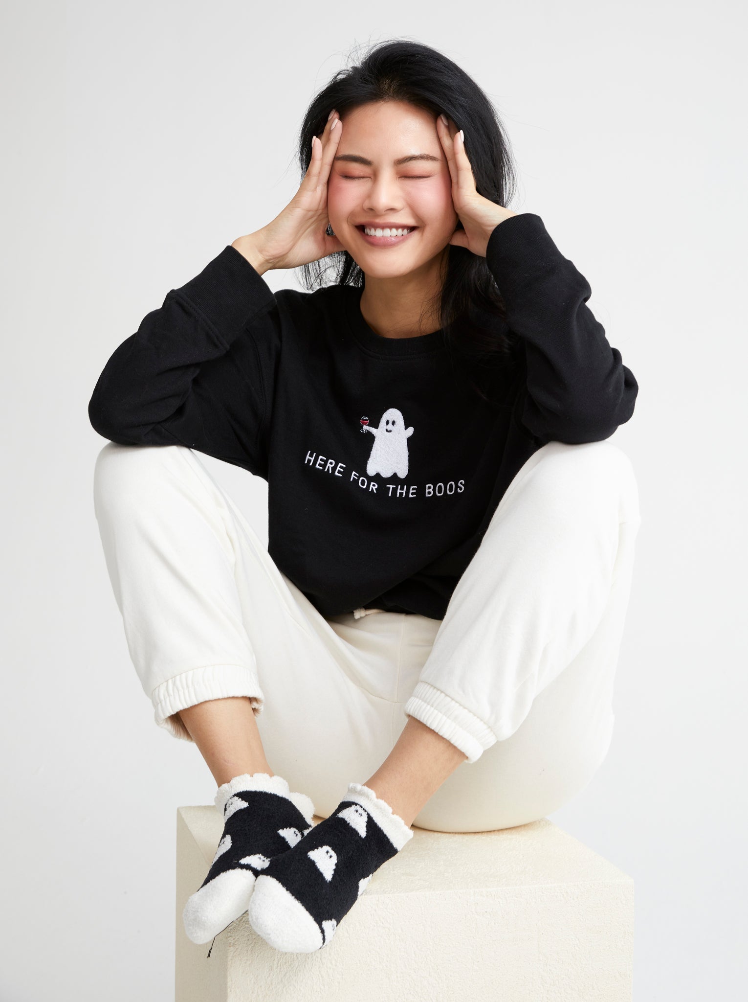 Assorted Set Of 6 "Here For The Boos" Sweatshirts, Black