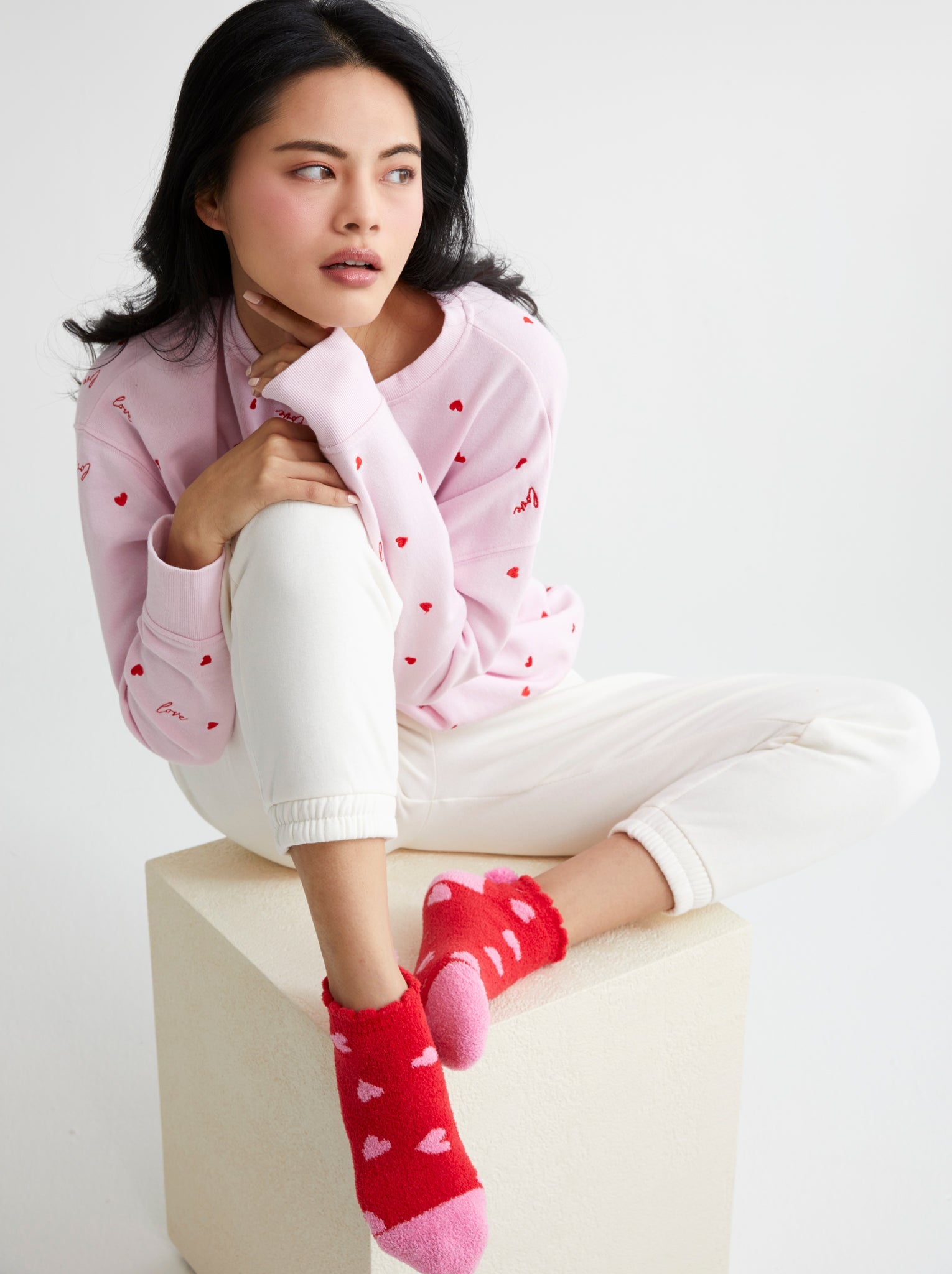Assorted Set Of 6 "Love" Hearts Sweatshirts, Blush