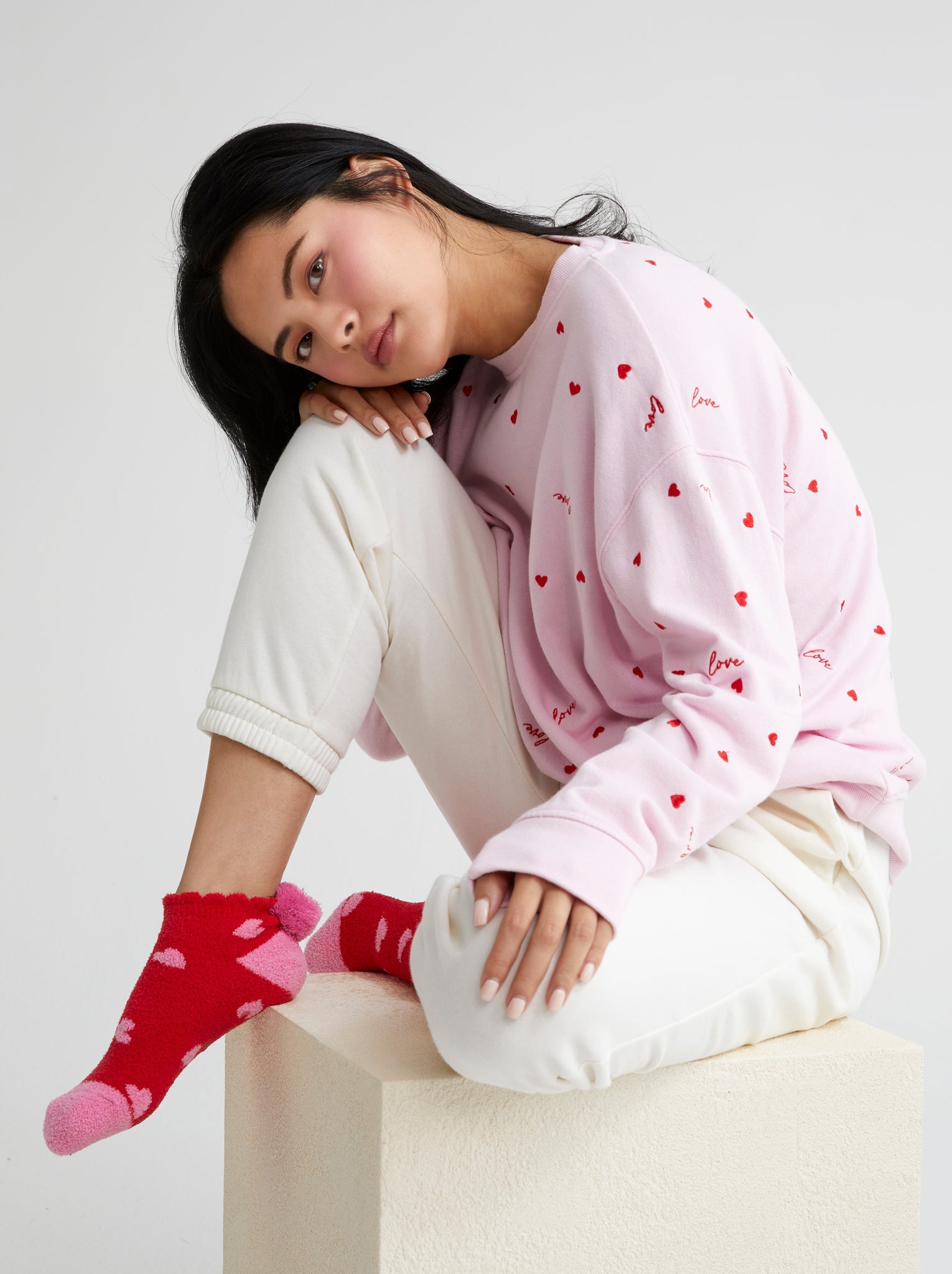Assorted Set Of 6 "Love" Hearts Sweatshirts, Blush