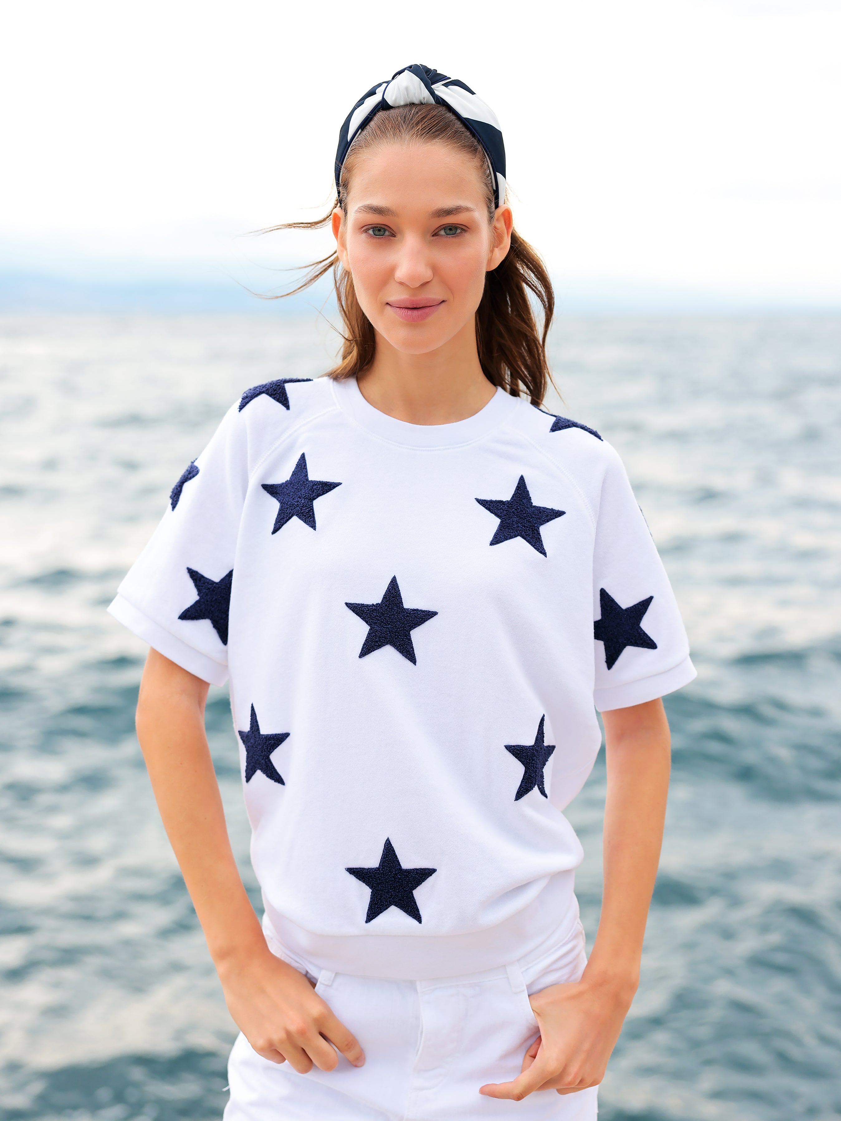 Shiraleah Assorted Set of 6 Stars Lightweight Short Sleeve Sweatshirts, White