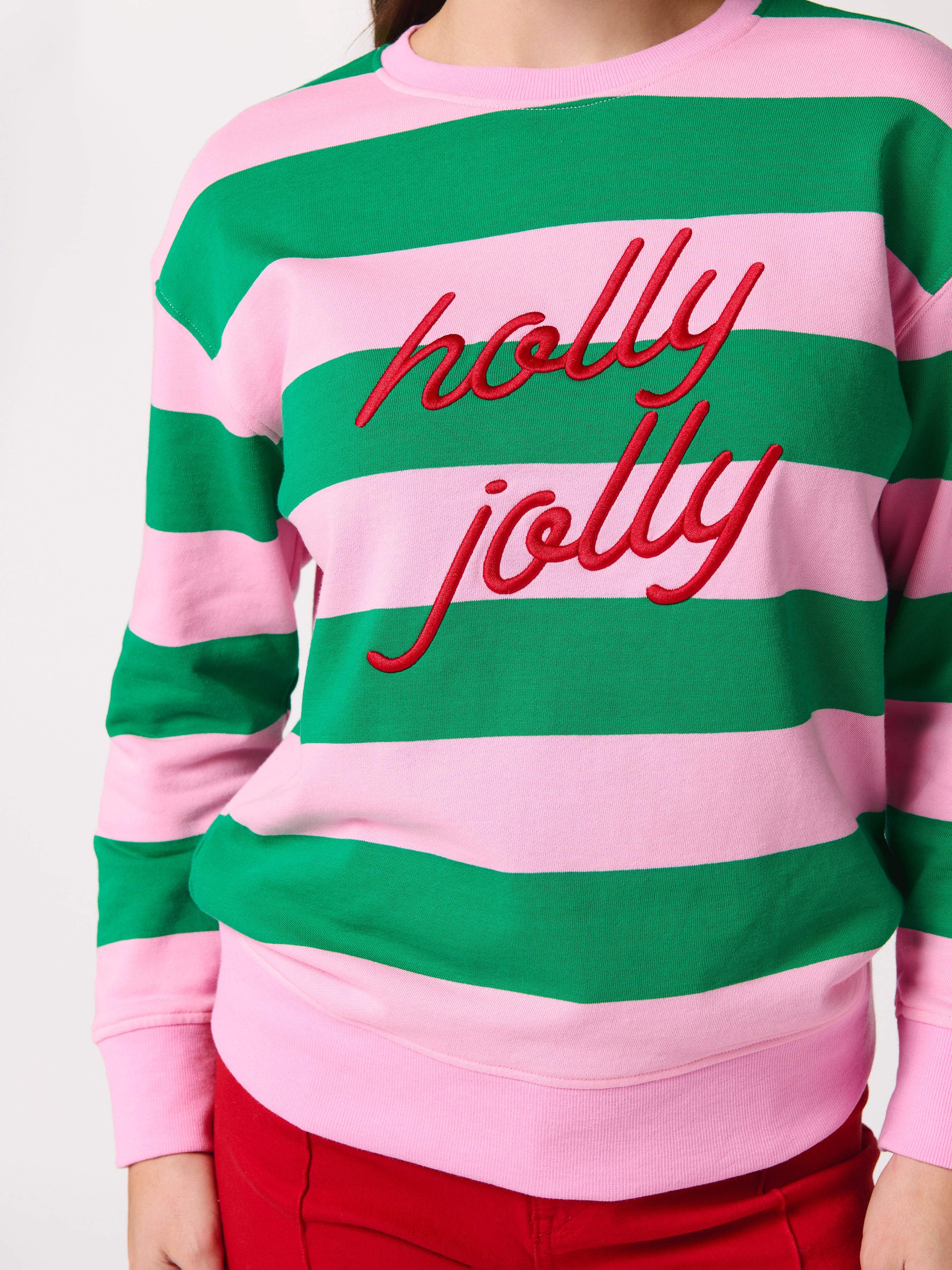 Shiraleah "Holly Jolly" Striped Classic Sweatshirt, Pink