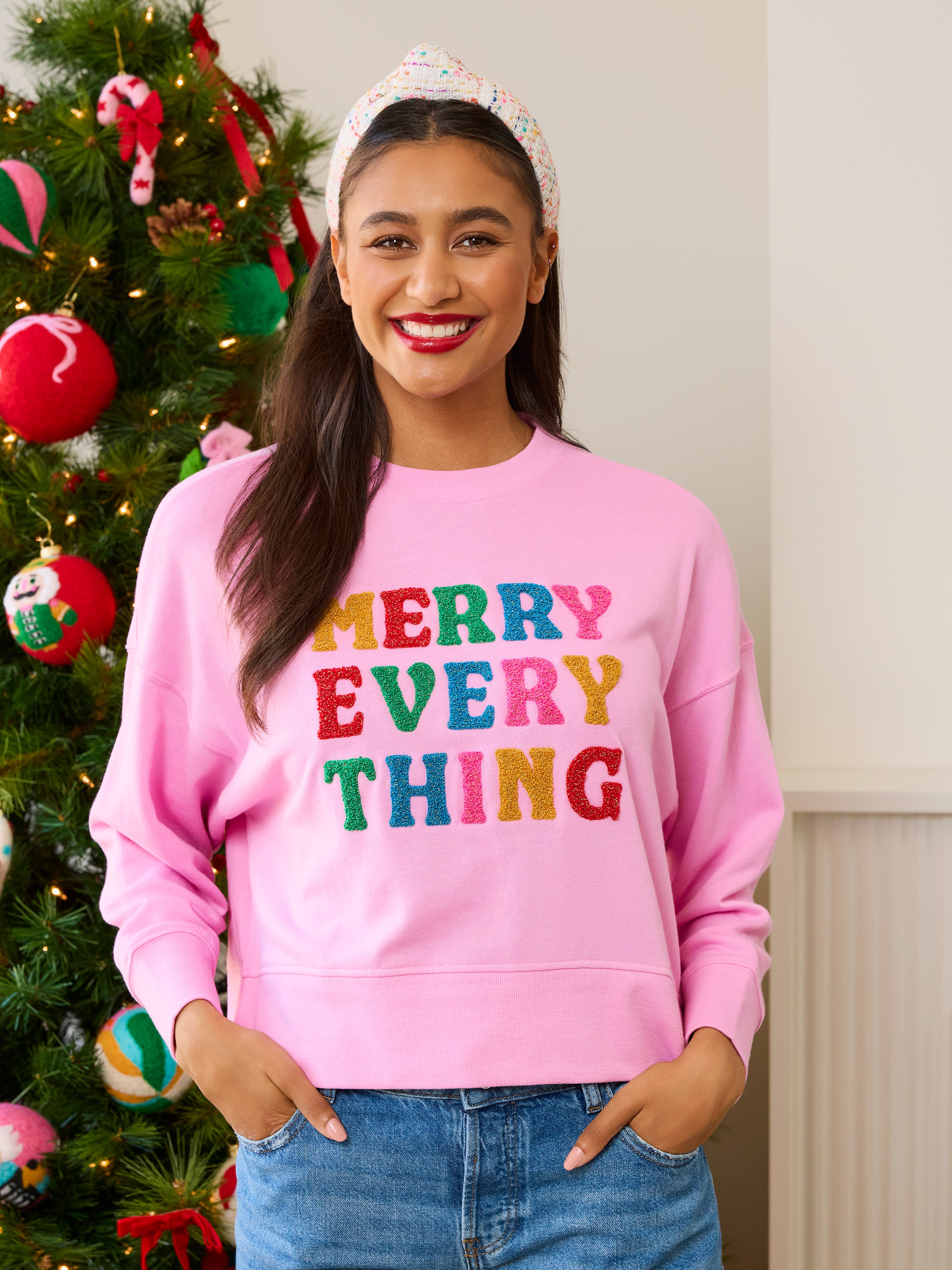 Shiraleah "Merry Everything" Relaxed Sweatshirt, Candy Pink