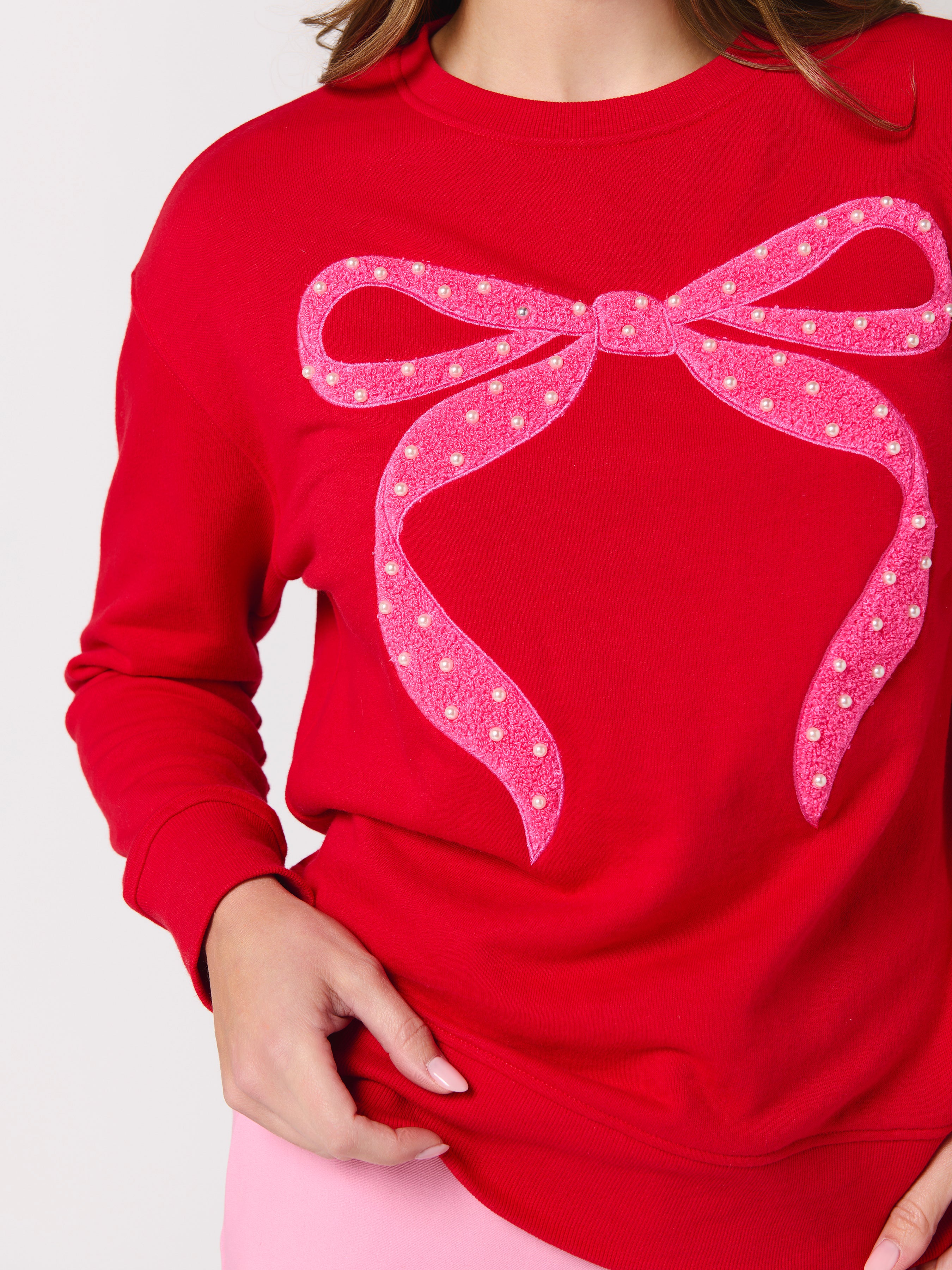 Shiraleah Pearl Bow Classic Sweatshirt, Red
