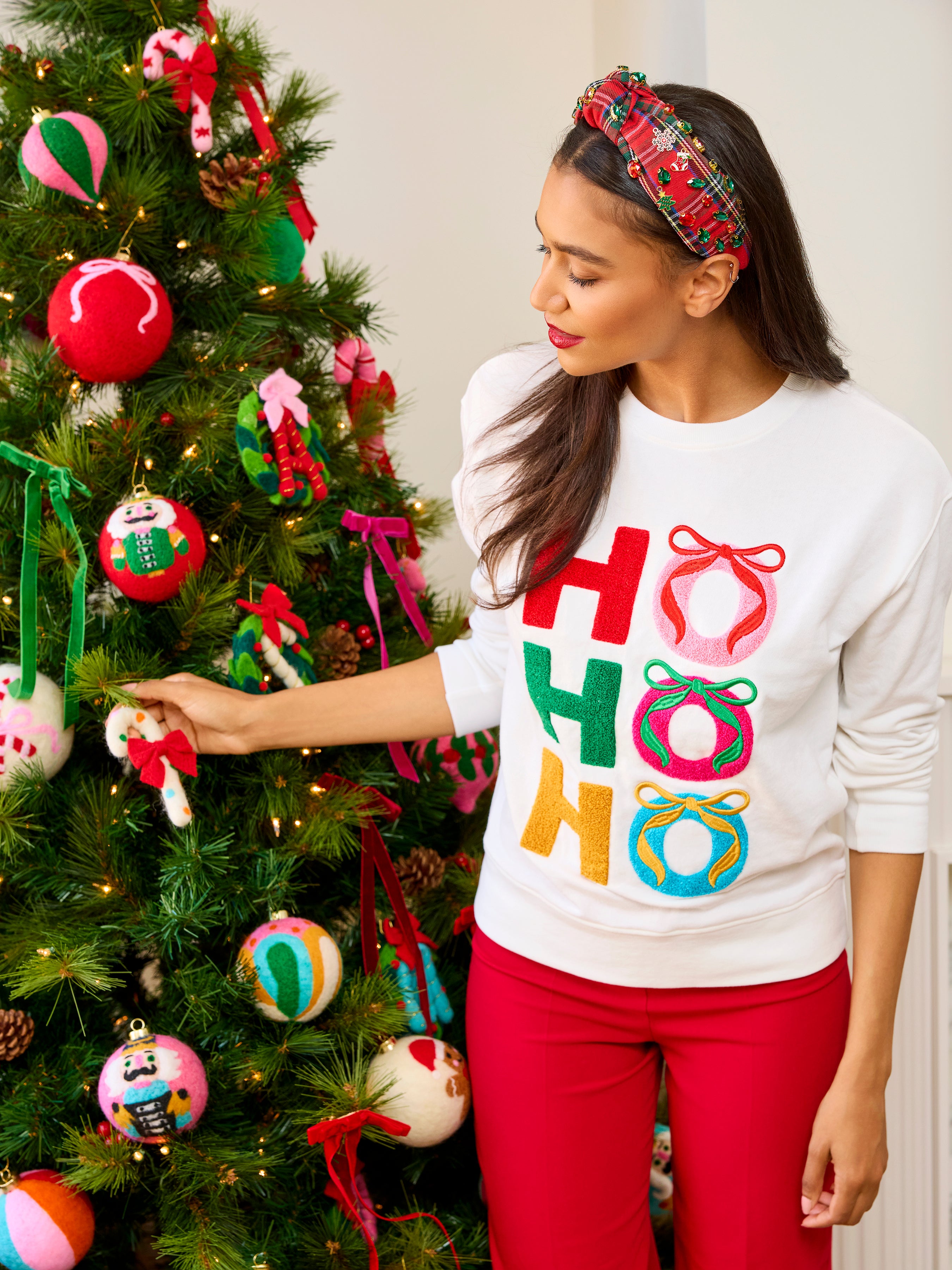 Shiraleah "Ho Ho Ho" Bows Classic Sweatshirt, Ivory