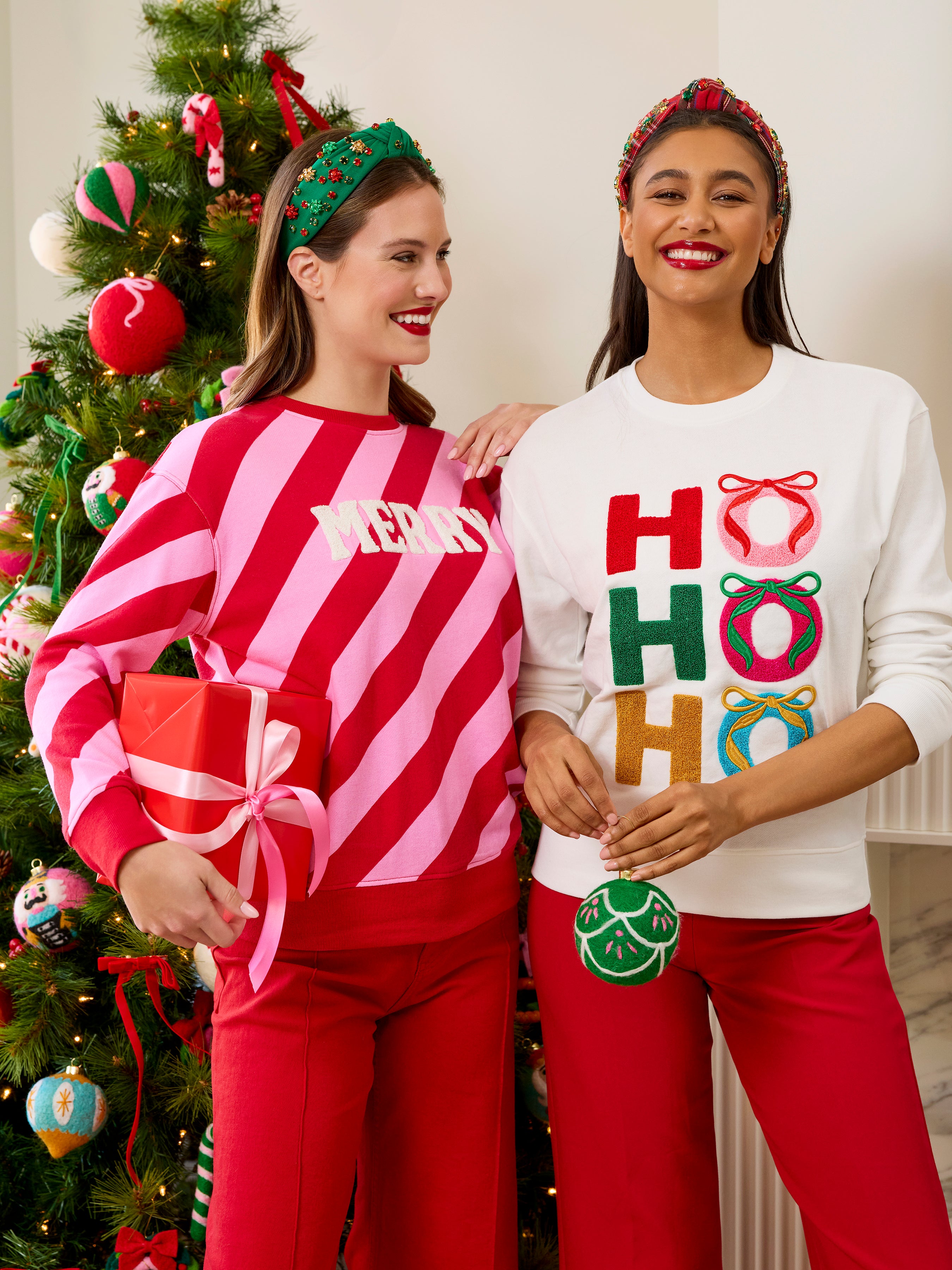 Shiraleah "Ho Ho Ho" Bows Classic Sweatshirt, Ivory