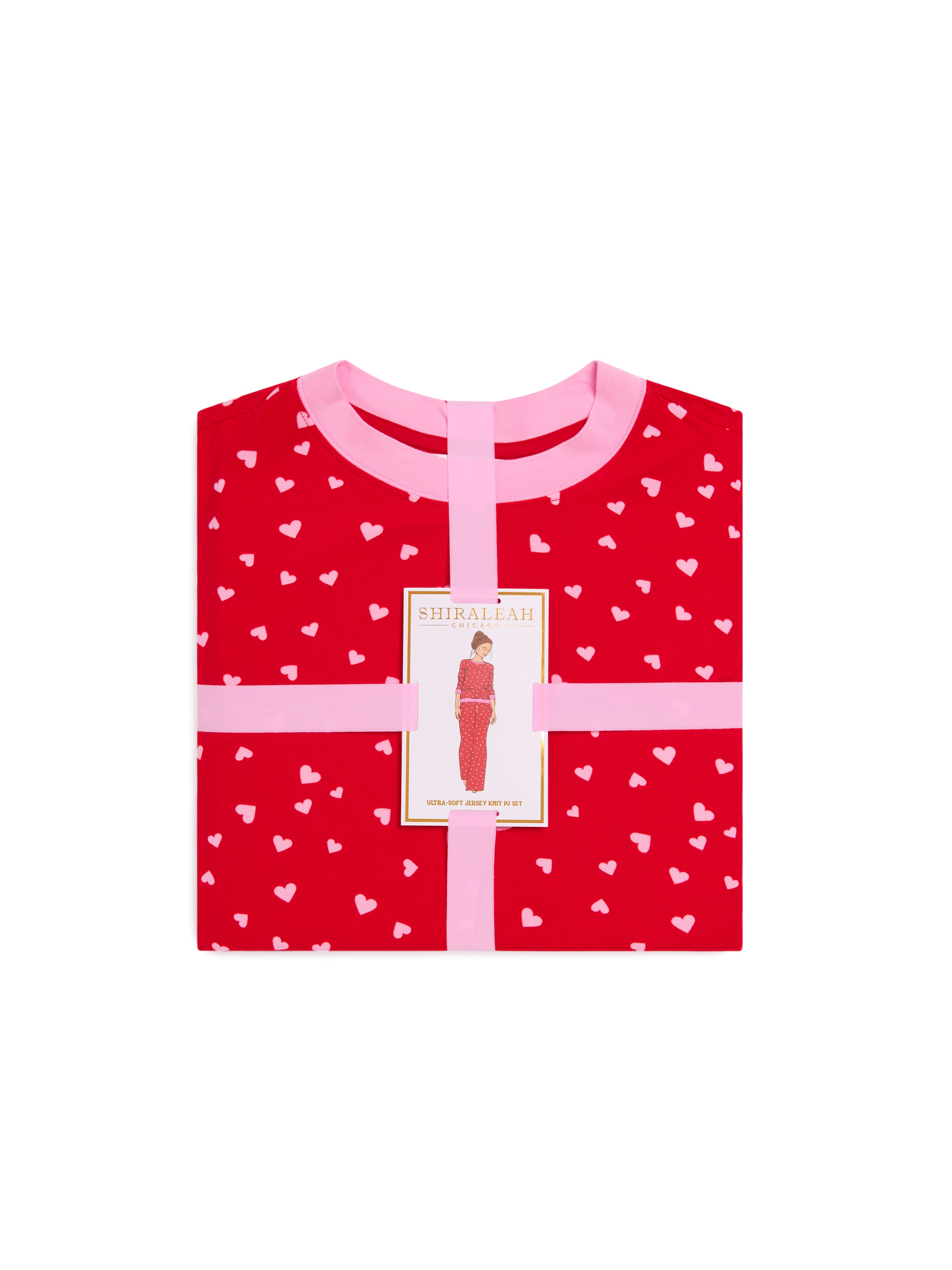Shiraleah Mini Hearts Ultra-Soft Jersey Knit PJ Set, Red EXTRA LARGE