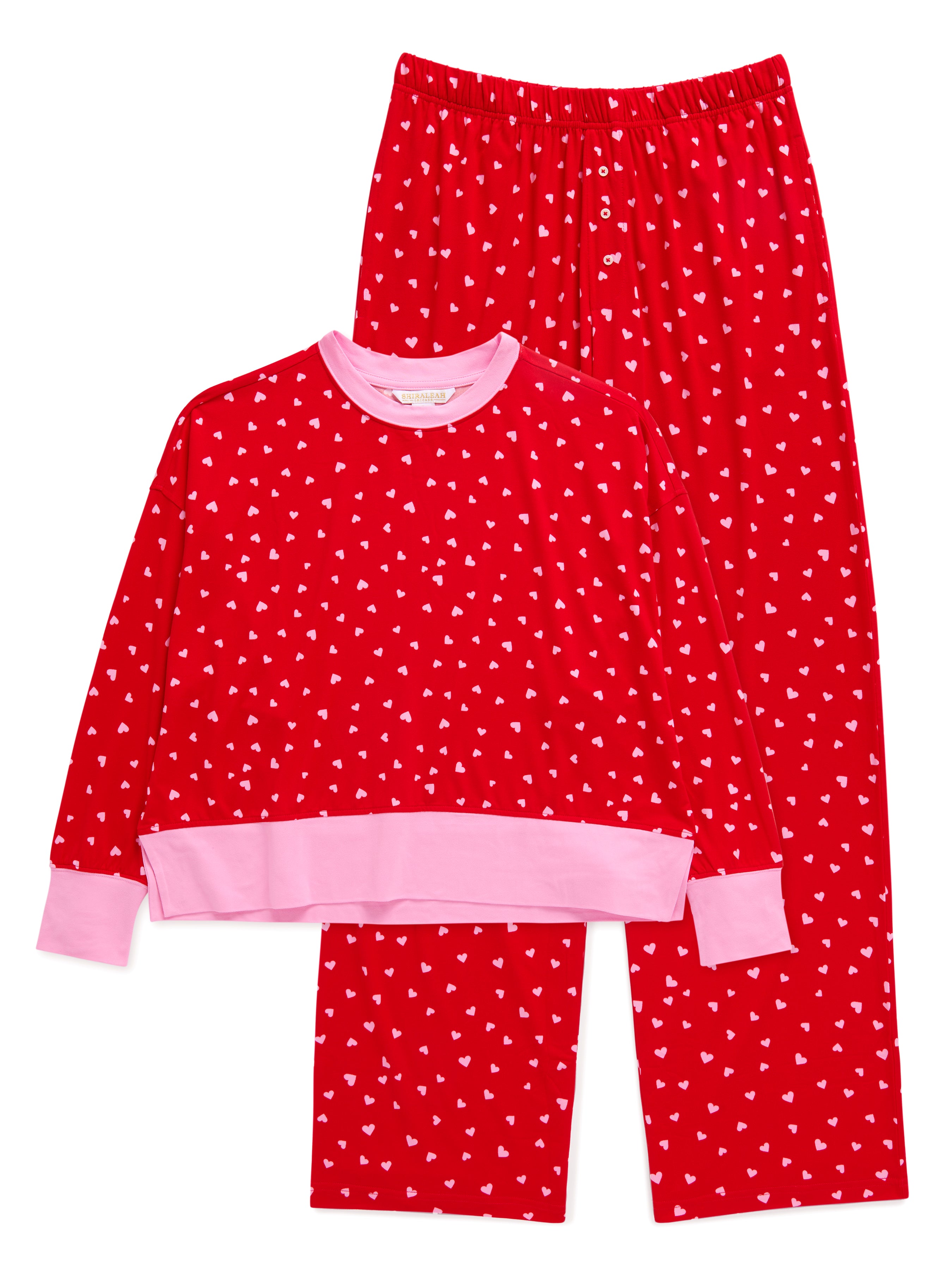 Shiraleah Assorted Set of 7 Mini Hearts Ultra-Soft Jersey Knit PJ Sets, Red
