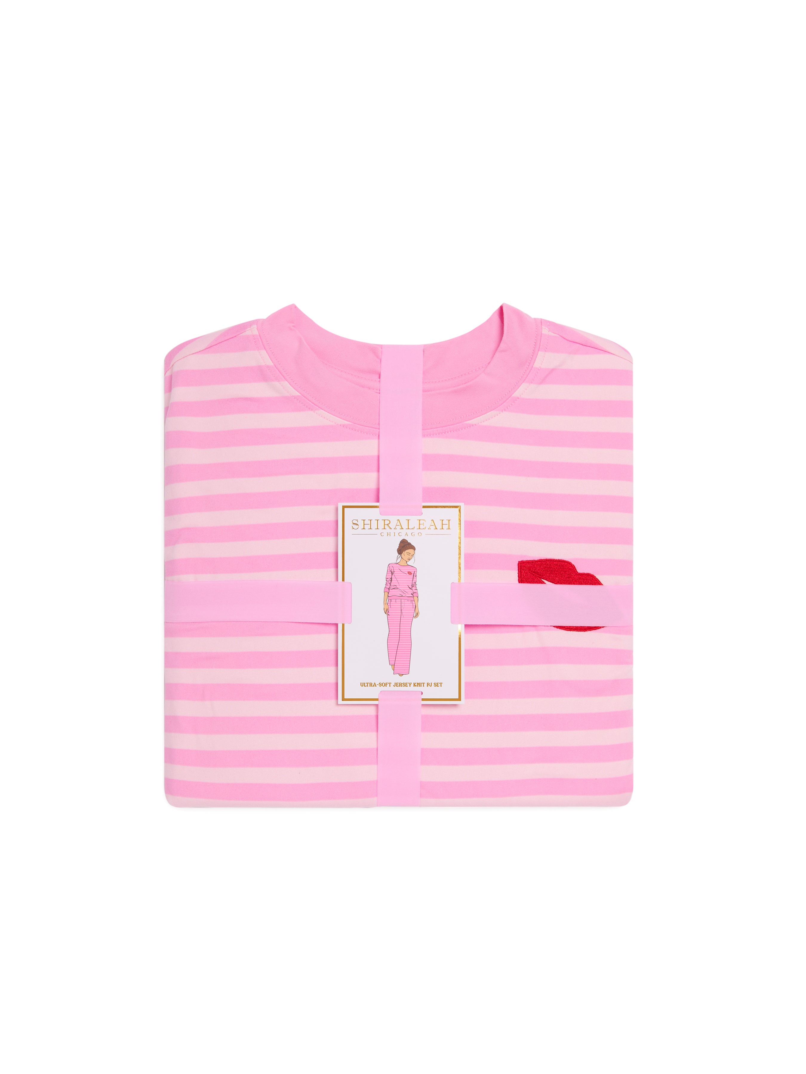 Shiraleah Stripe Ultra-Soft Jersey Knit PJ Set, Pink SMALL