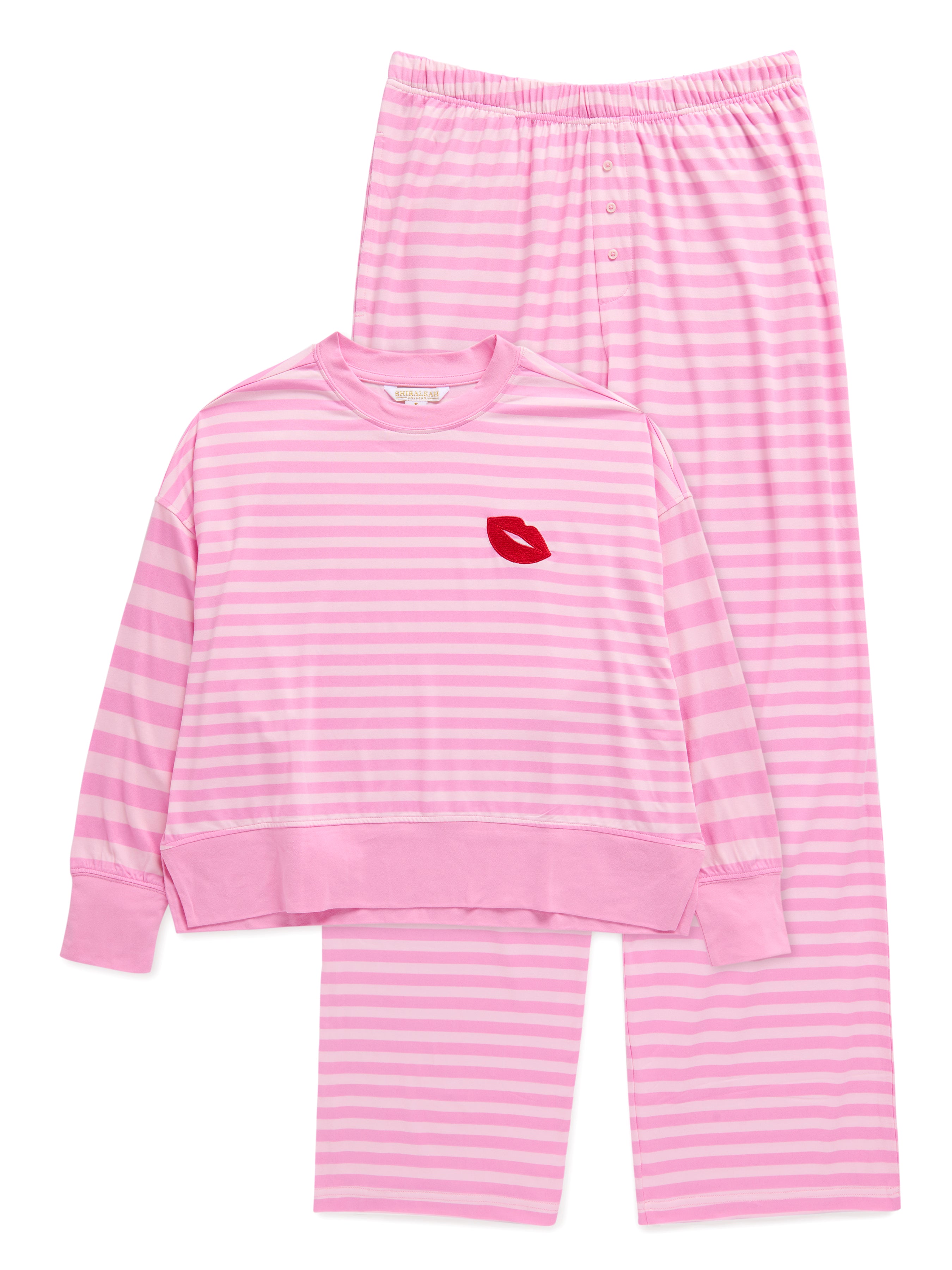 Shiraleah Assorted Set of 7 Stripe Ultra-Soft Jersey Knit PJ Sets, Pink
