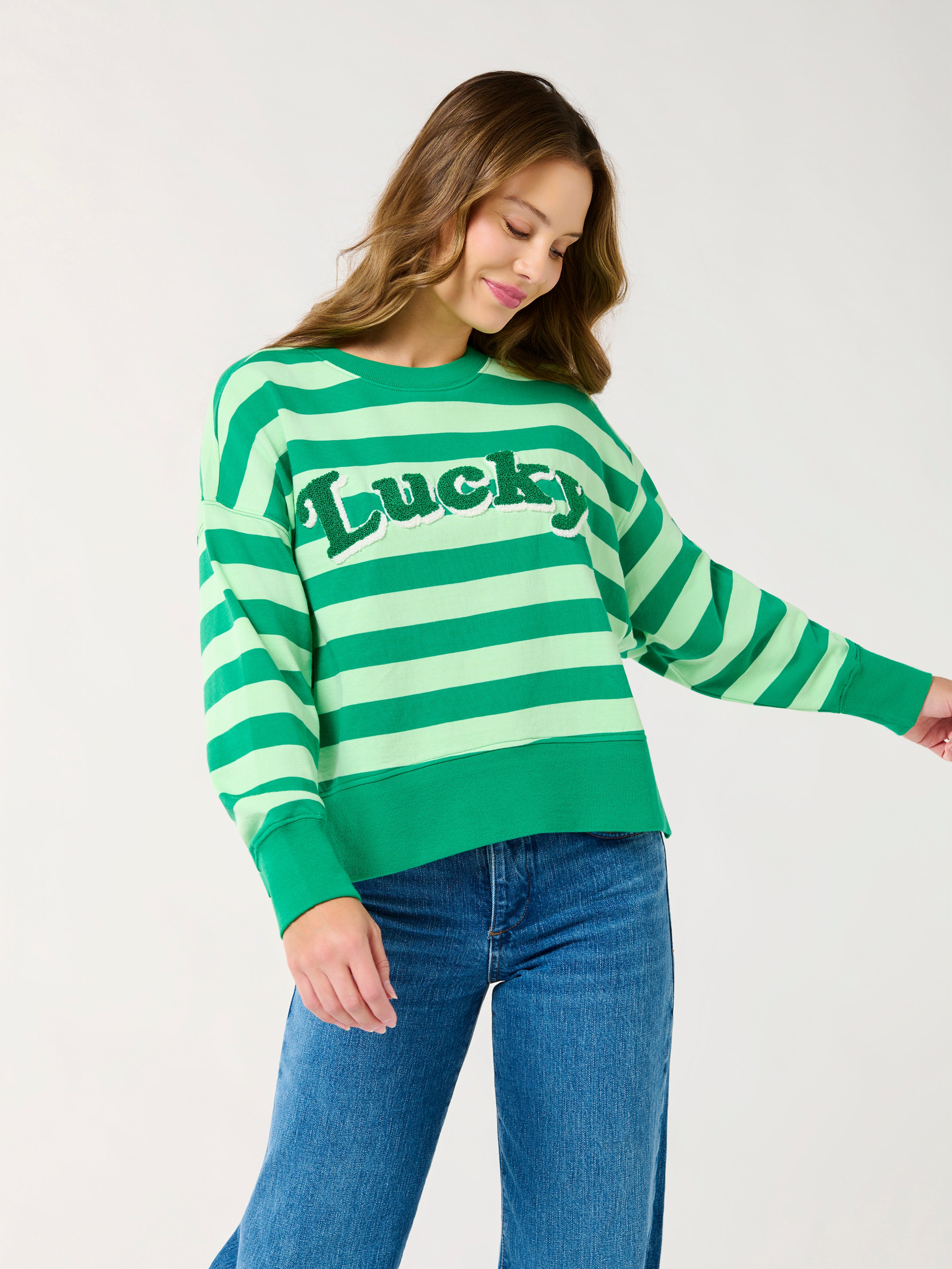 Shiraleah Striped "Lucky" Relaxed Sweatshirt, Green GREEN / SMALL