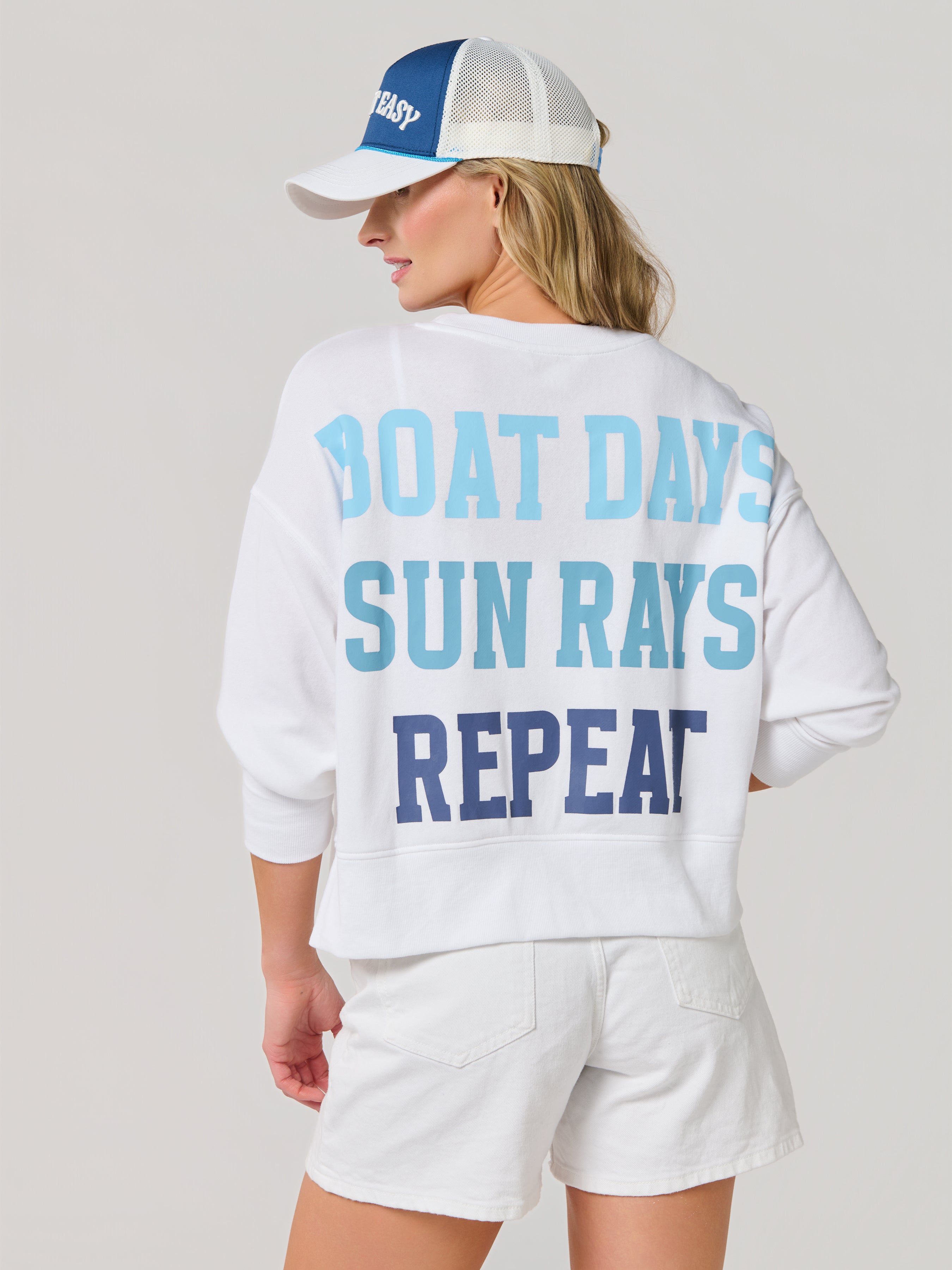 Shiraleah "Boat Days, Sunrays, Repeat" Relaxed Sweatshirt", White SMALL