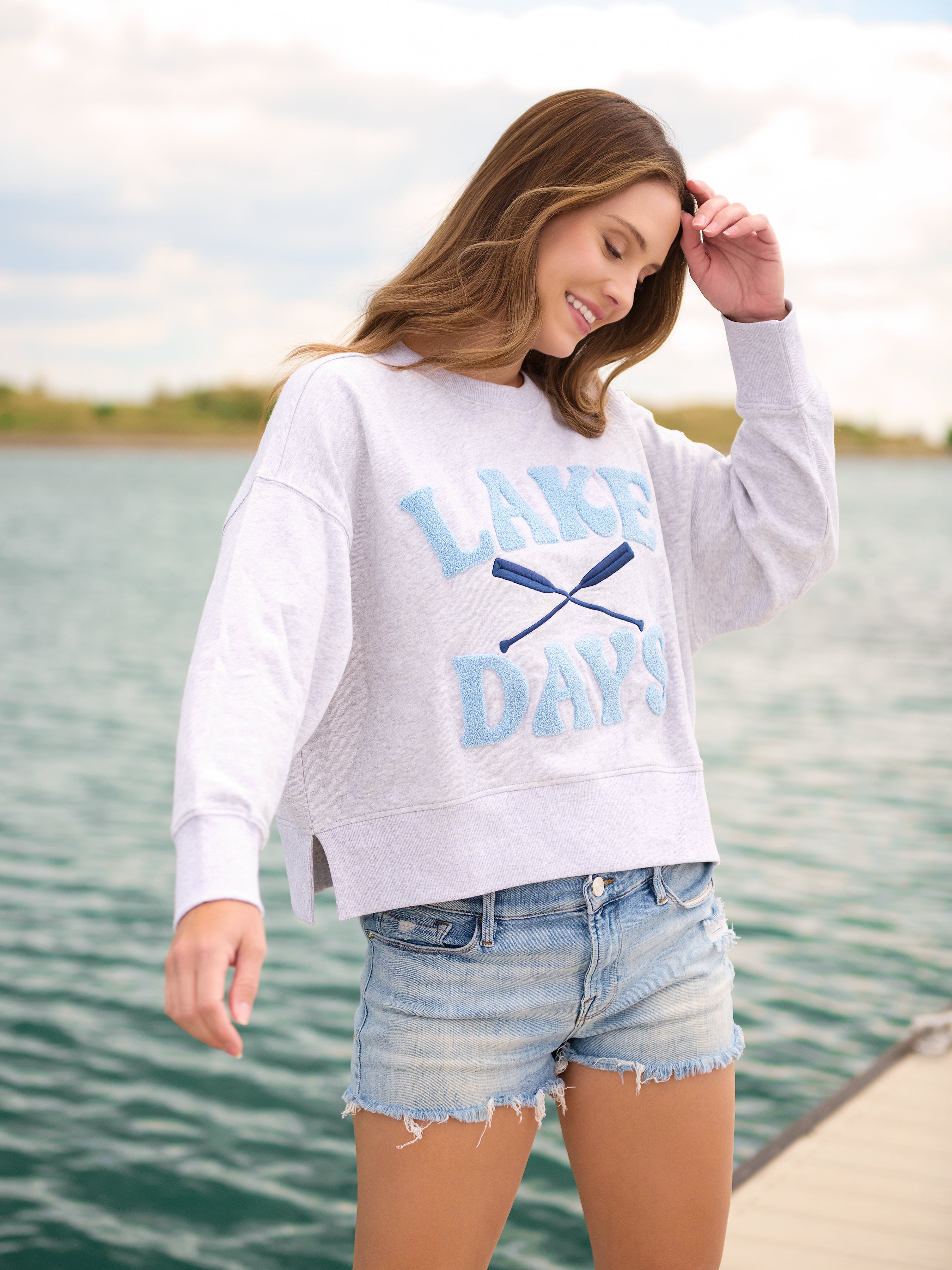Shiraleah "Lake Days" Relaxed Sweatshirt, Grey SMALL