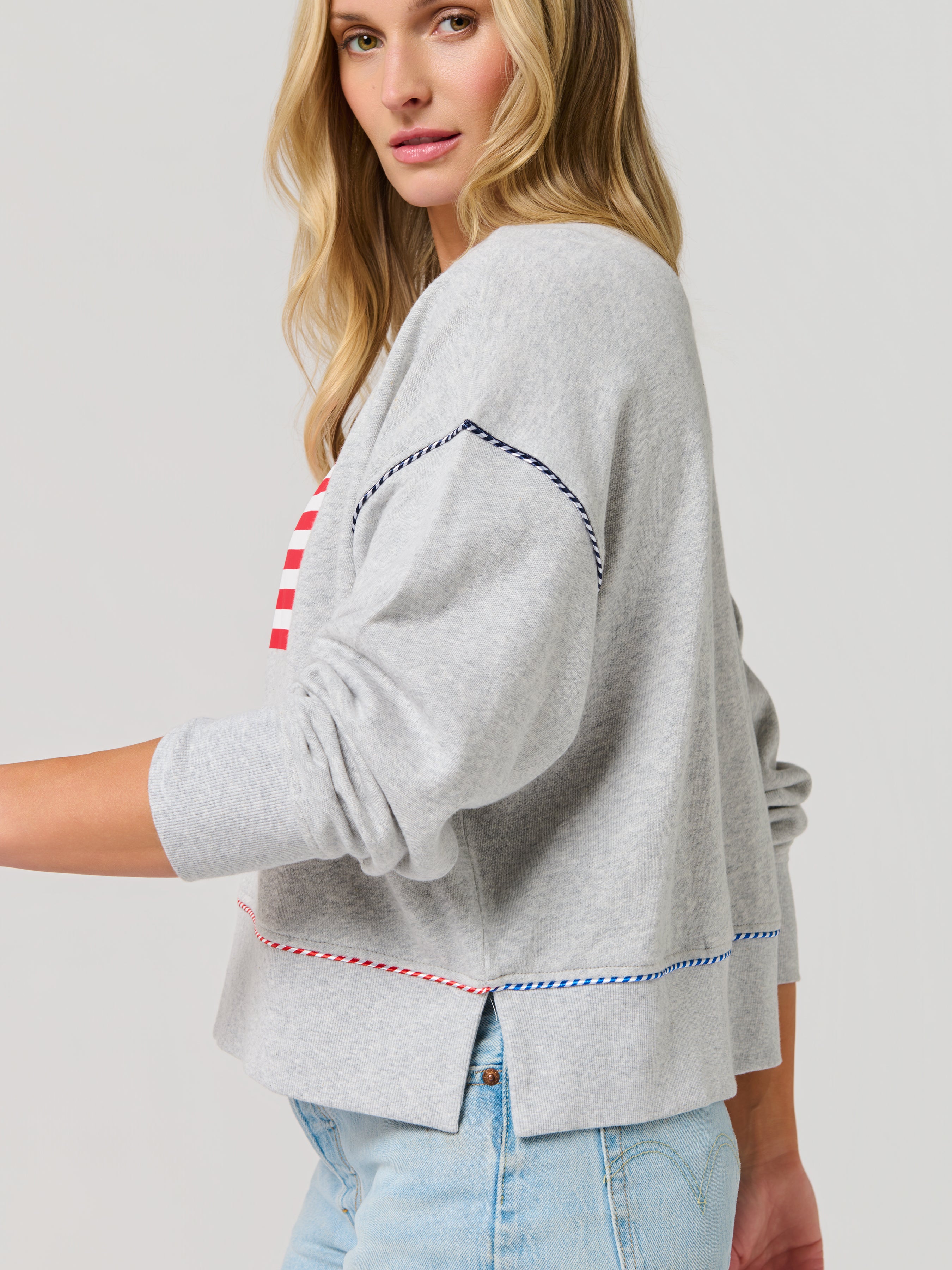 Shiraleah American Flag Relaxed Sweatshirt, Grey SMALL