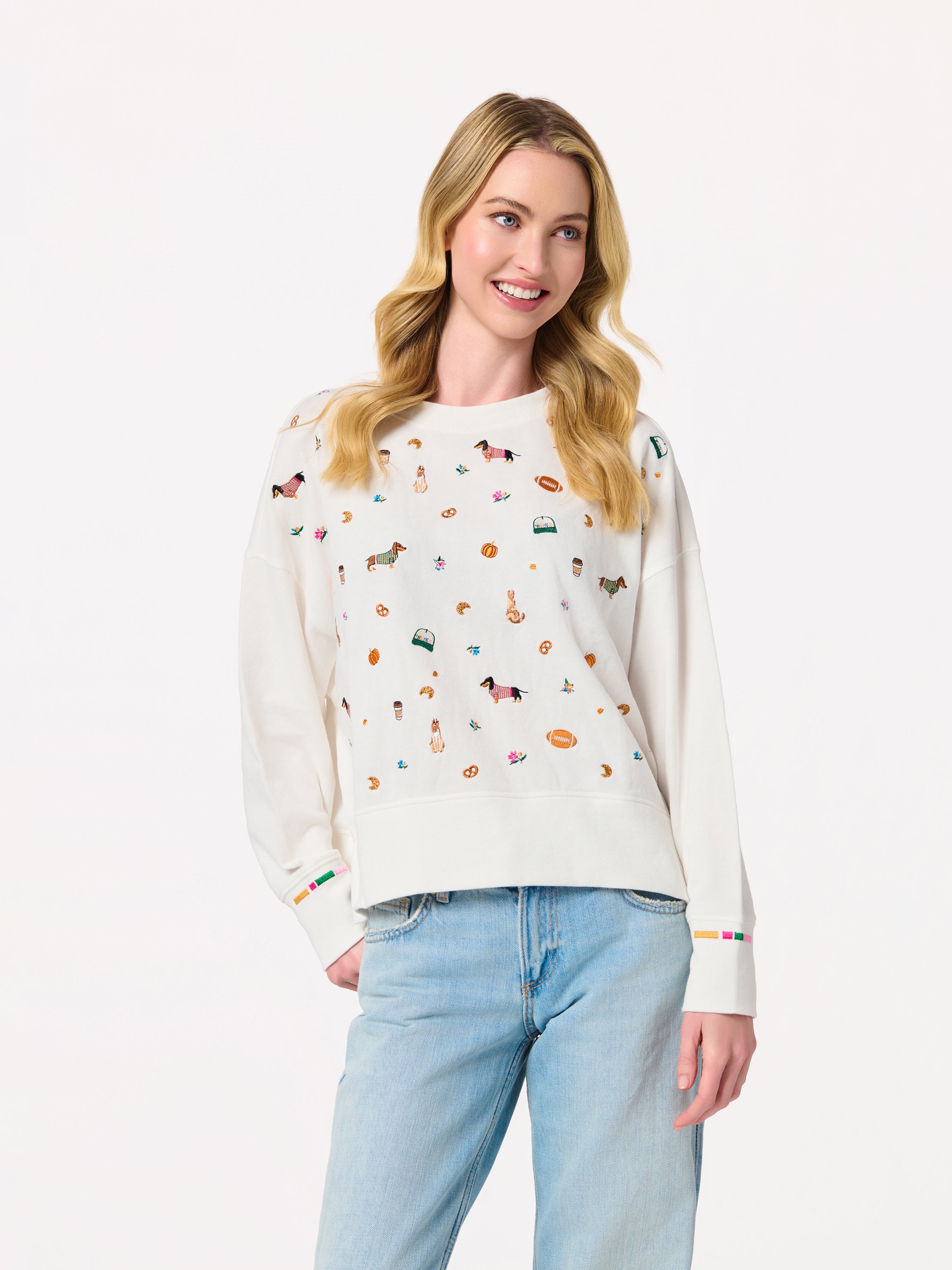 Shiraleah Fall Icons Relaxed Sweatshirt, Ivory IVORY / EXTRA SMALL