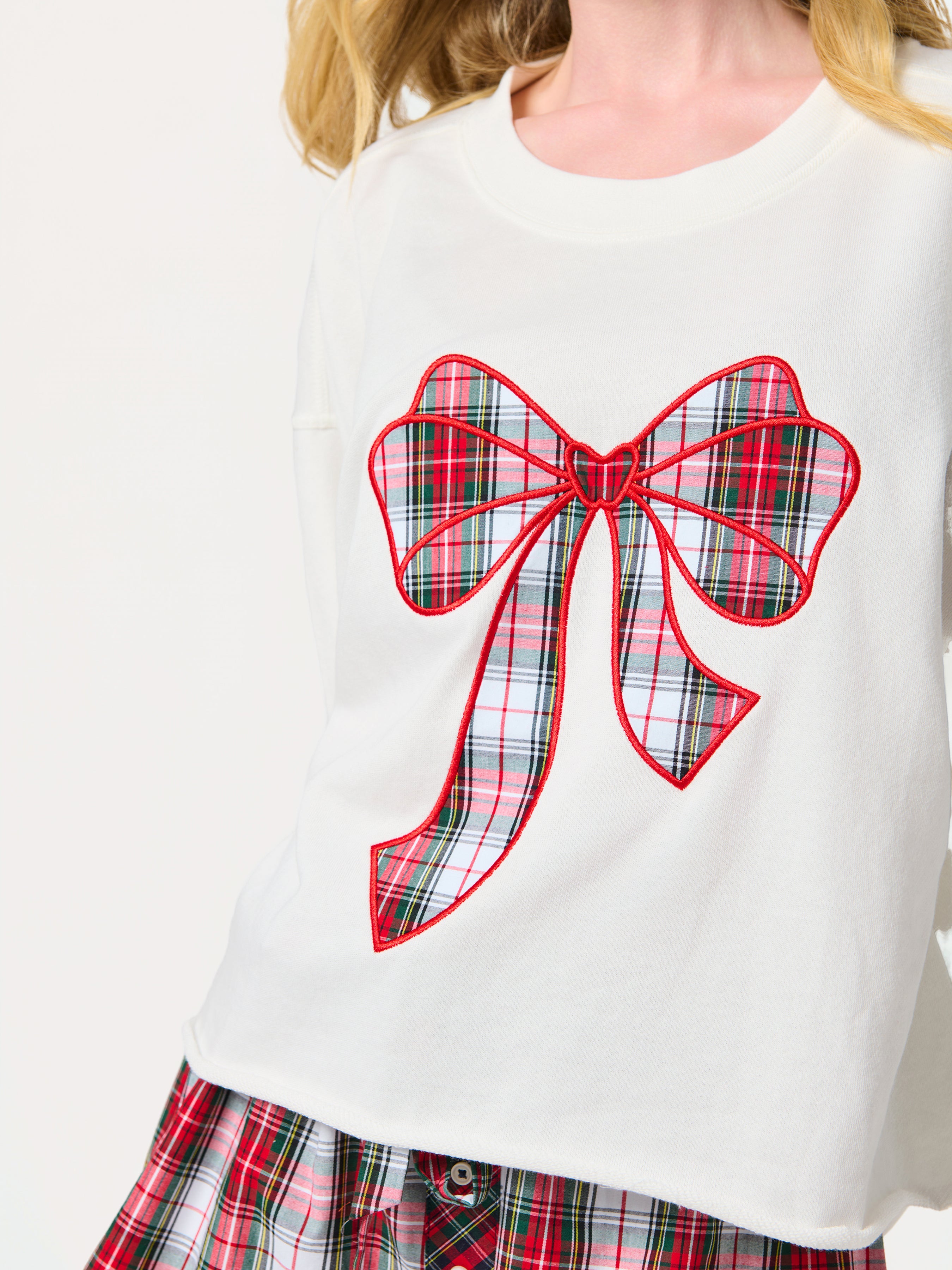Shiraleah Tartan Bow Lounge Sweatshirt, Ivory IVORY / EXTRA SMALL