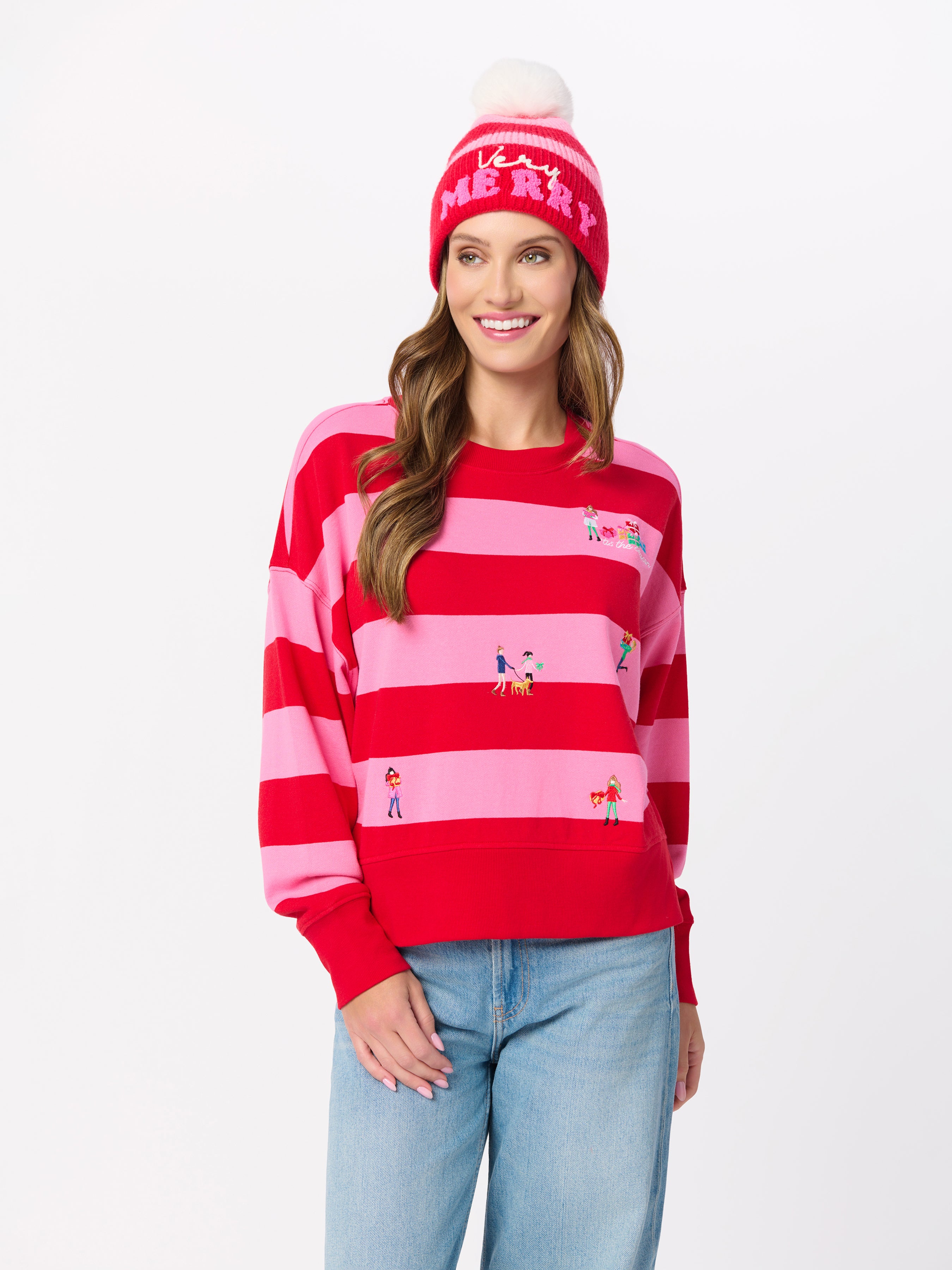 Shiraleah Gifting Embroidery Relaxed Sweatshirt, Red RED / EXTRA SMALL