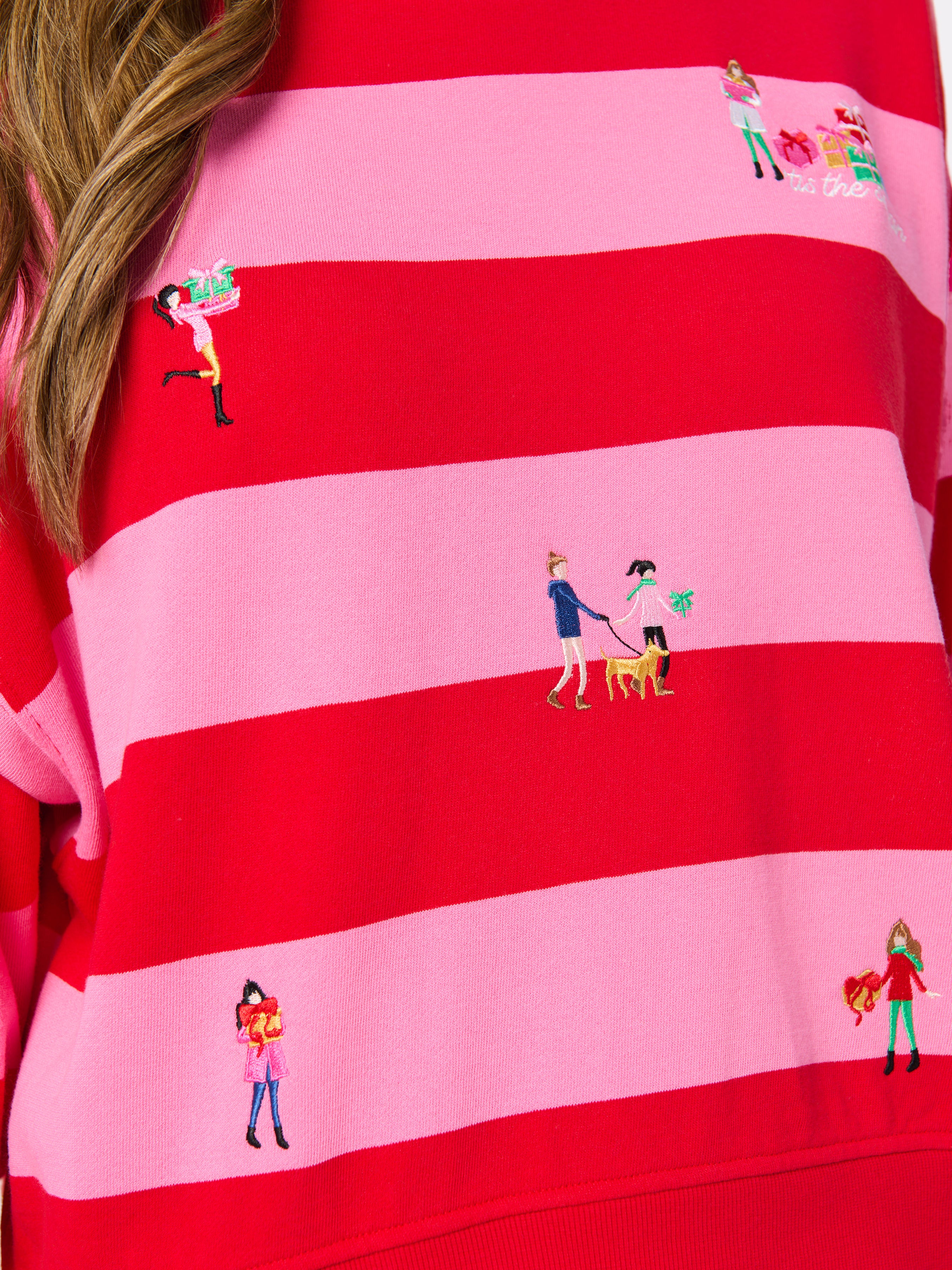 Shiraleah Gifting Embroidery Relaxed Sweatshirt, Red RED / EXTRA SMALL
