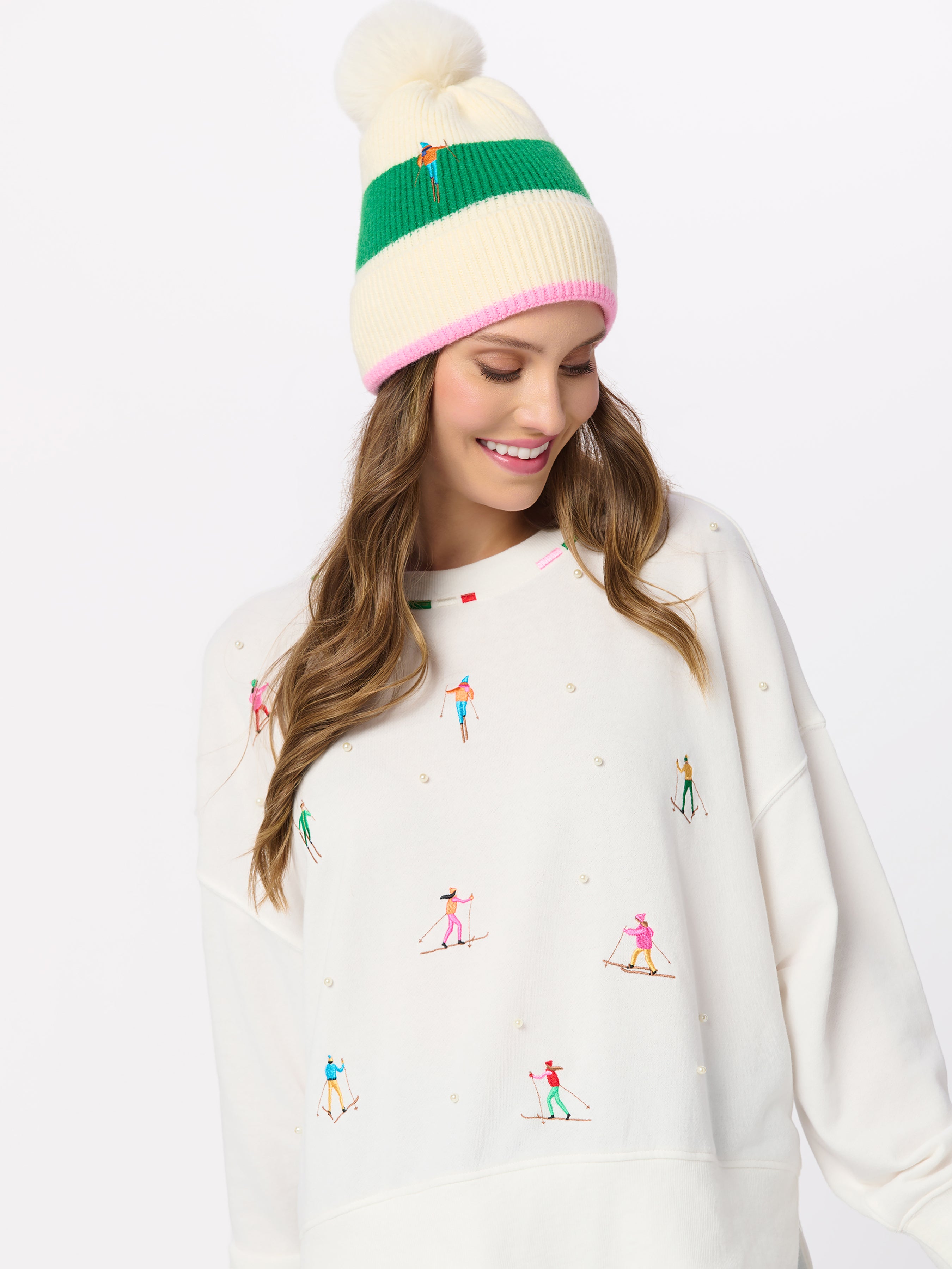 Shiraleah Skiers With Pearls Relaxed Sweatshirt, Ivory IVORY / EXTRA SMALL