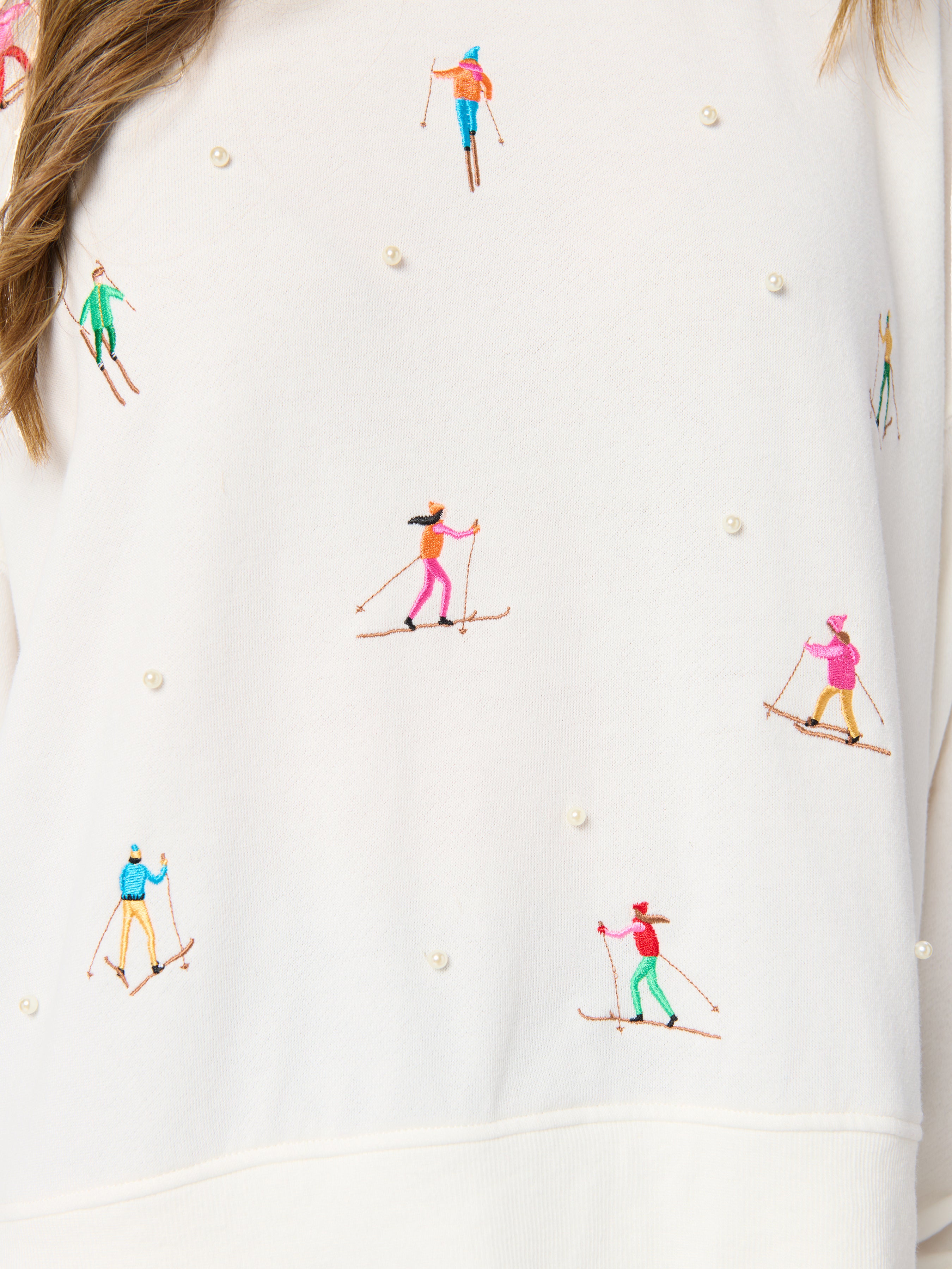 Shiraleah Skiers With Pearls Relaxed Sweatshirt, Ivory IVORY / EXTRA SMALL