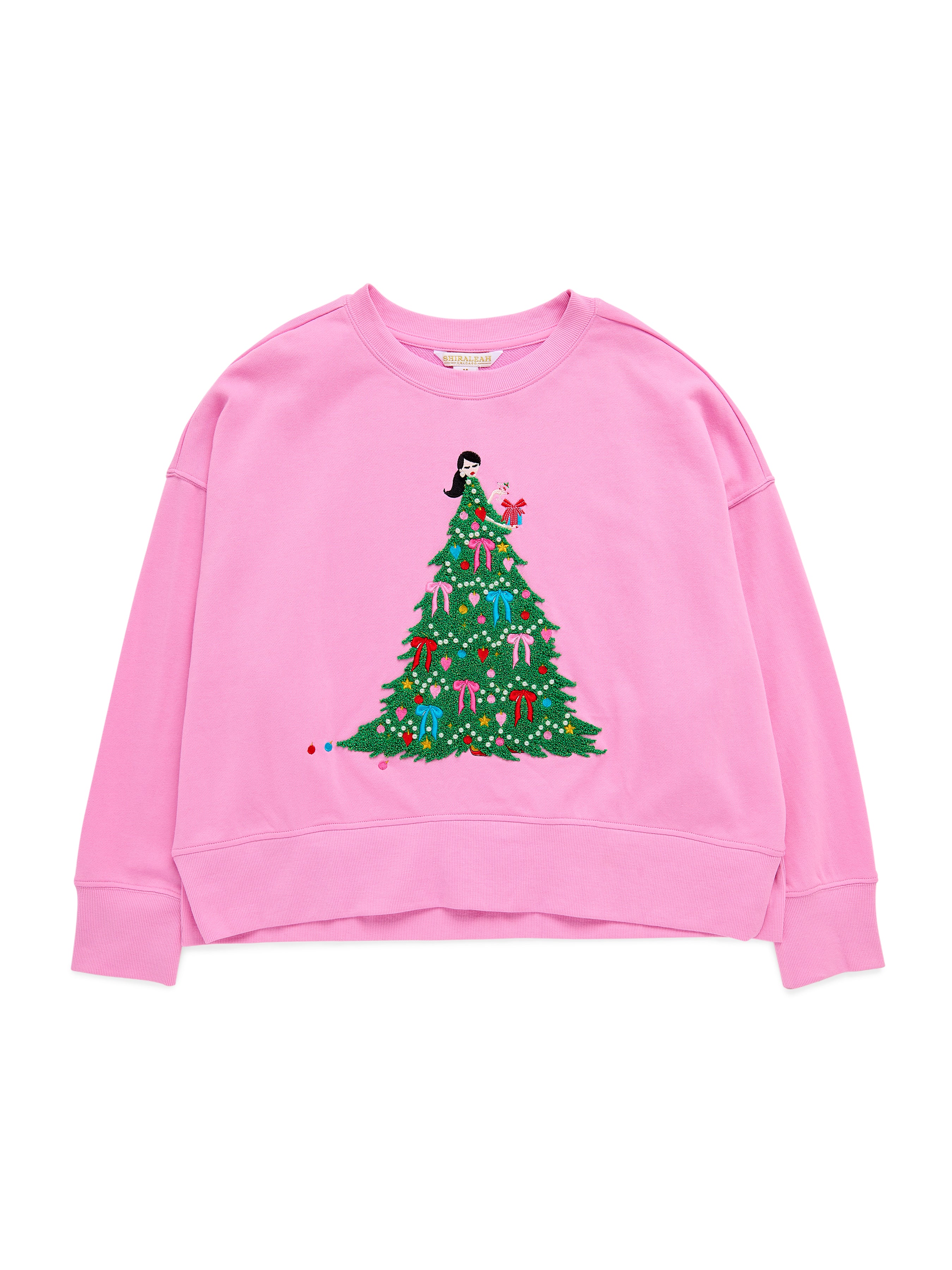 Shiraleah Christmas Tree Lady Relaxed Sweatshirt, Pink PINK / EXTRA SMALL