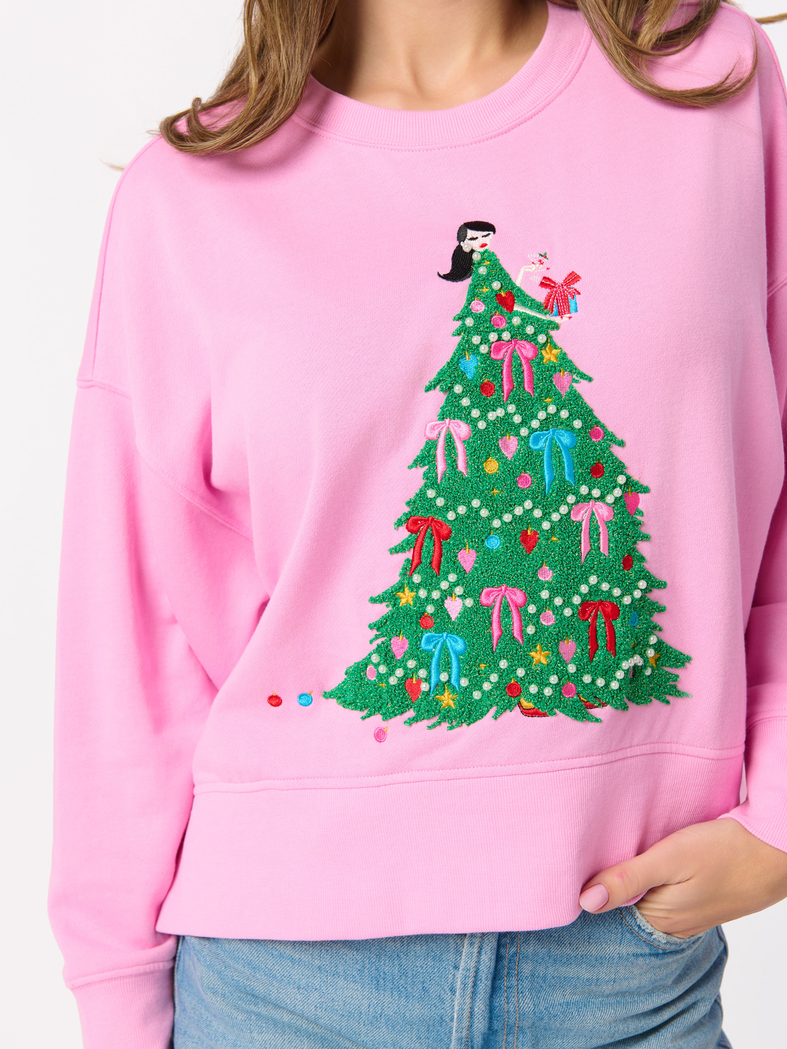 Shiraleah Christmas Tree Lady Relaxed Sweatshirt, Pink PINK / EXTRA SMALL