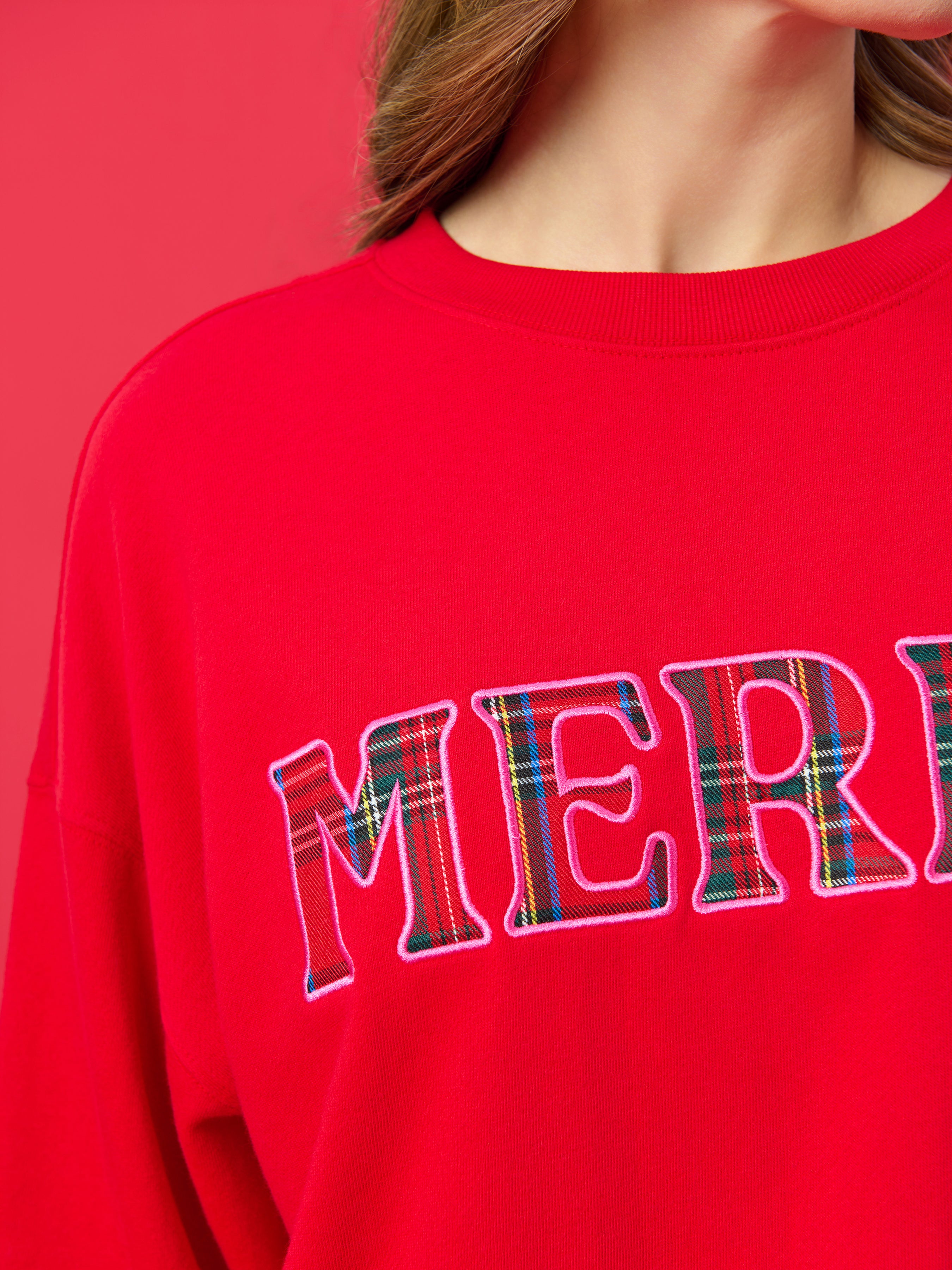 Shiraleah Plaid "Merry" Relaxed Sweatshirt, Red RED / EXTRA SMALL