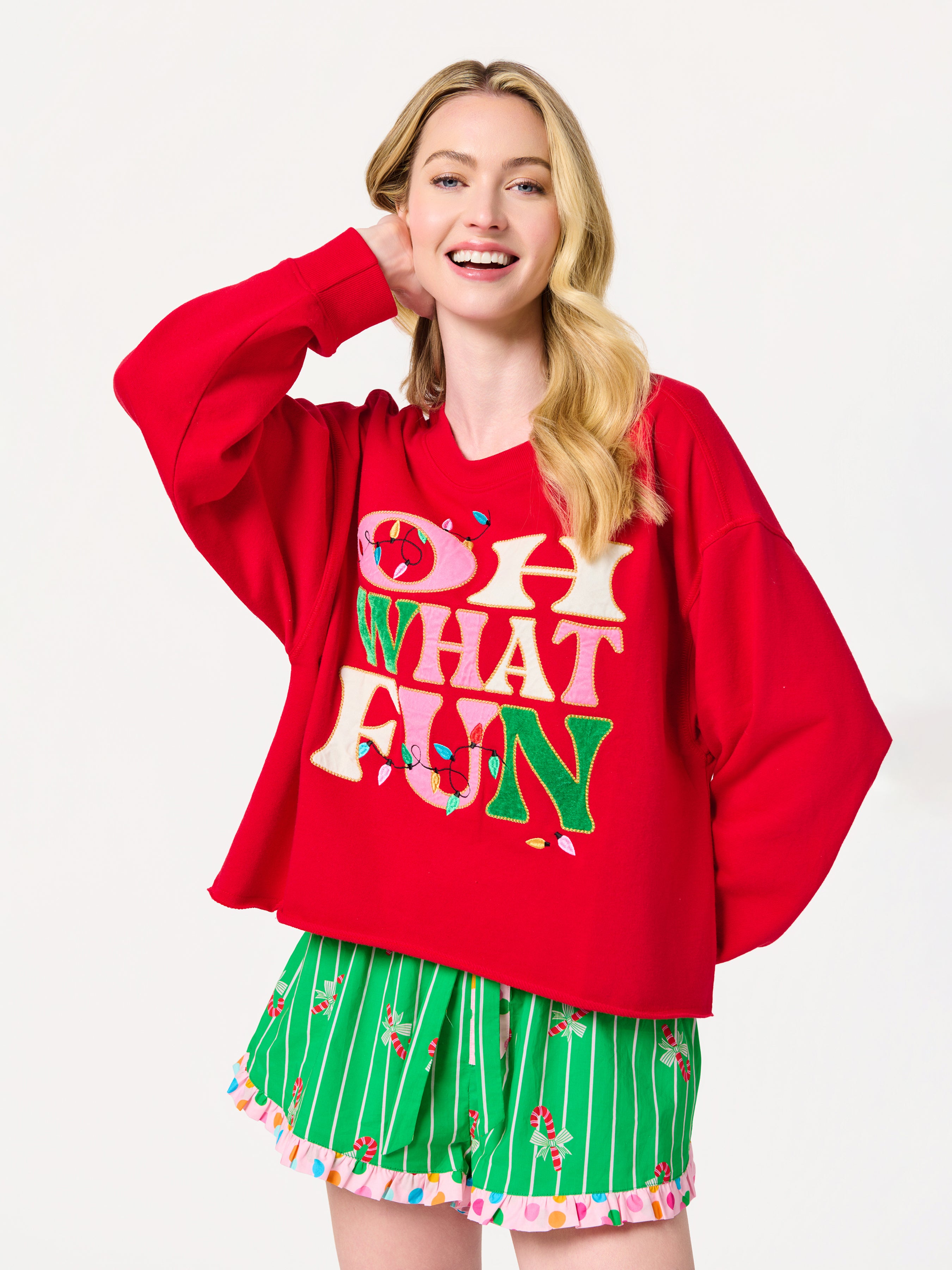 Shiraleah "Oh What Fun" Lounge Sweatshirt, Red RED / EXTRA SMALL