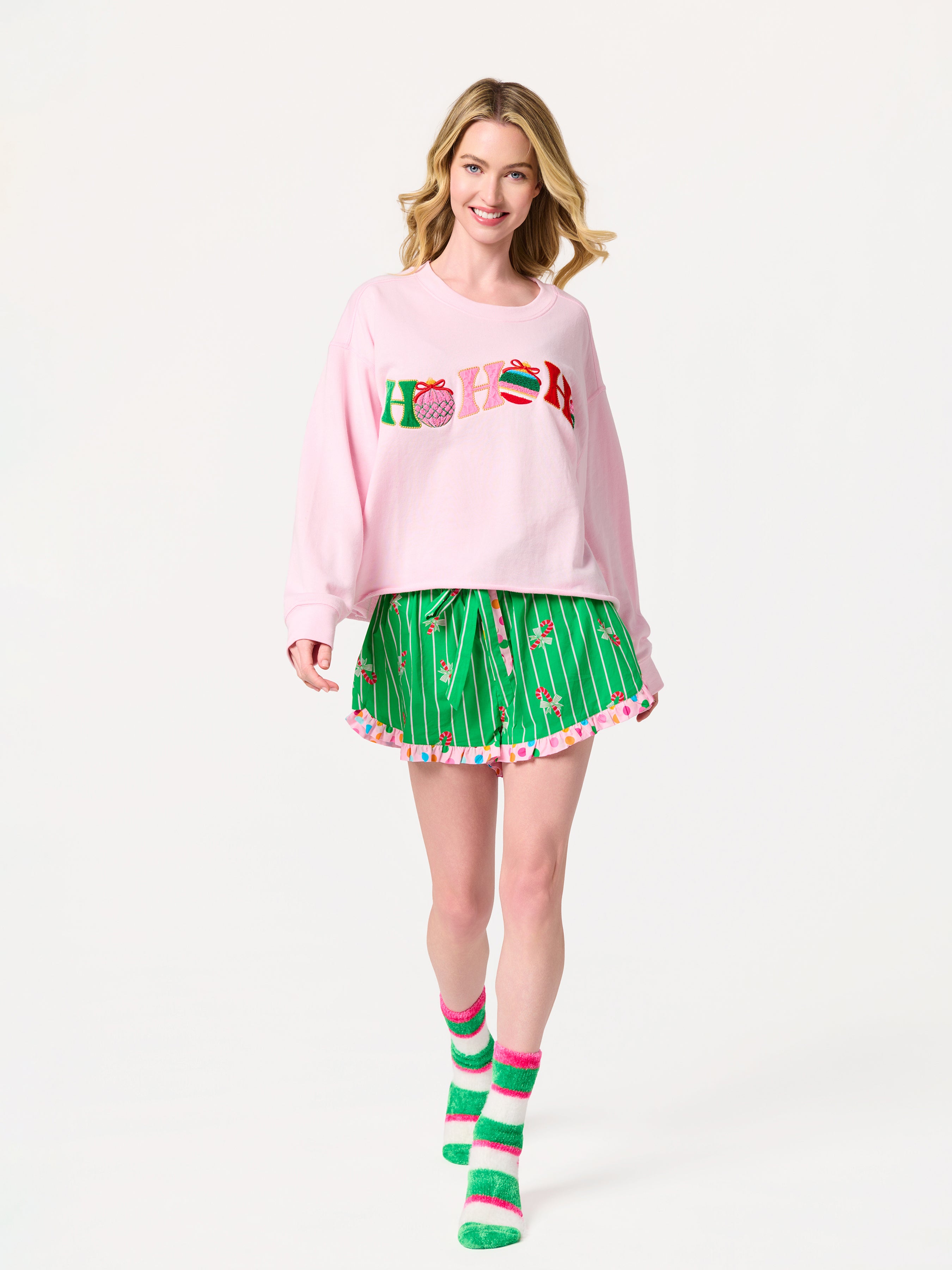 Shiraleah "Ho Ho Ho" Lounge Sweatshirt, Blush BLUSH / EXTRA SMALL