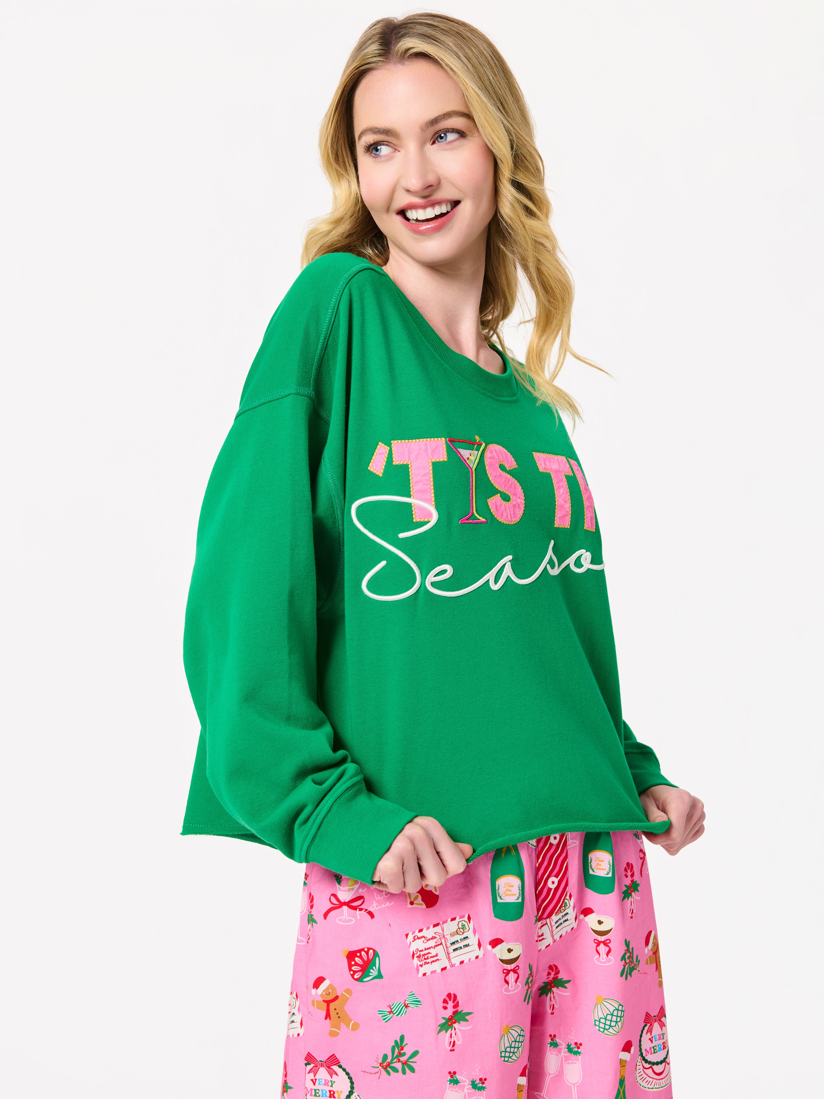 Shiraleah "Tis The Season" Lounge Sweatshirt, Green GREEN / EXTRA SMALL