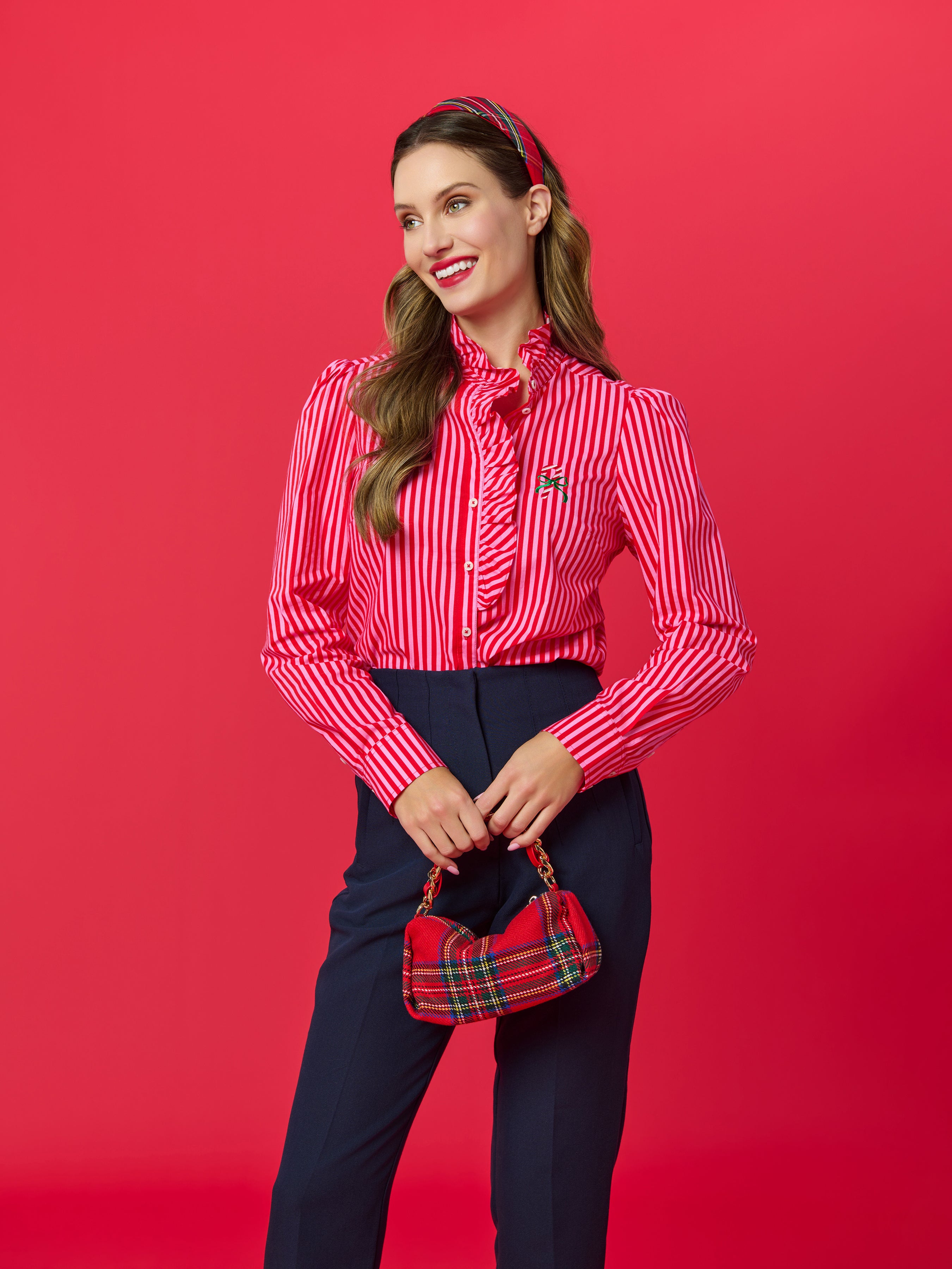 Shiraleah Candy Cane Ruffle Blouse, Red RED / EXTRA SMALL
