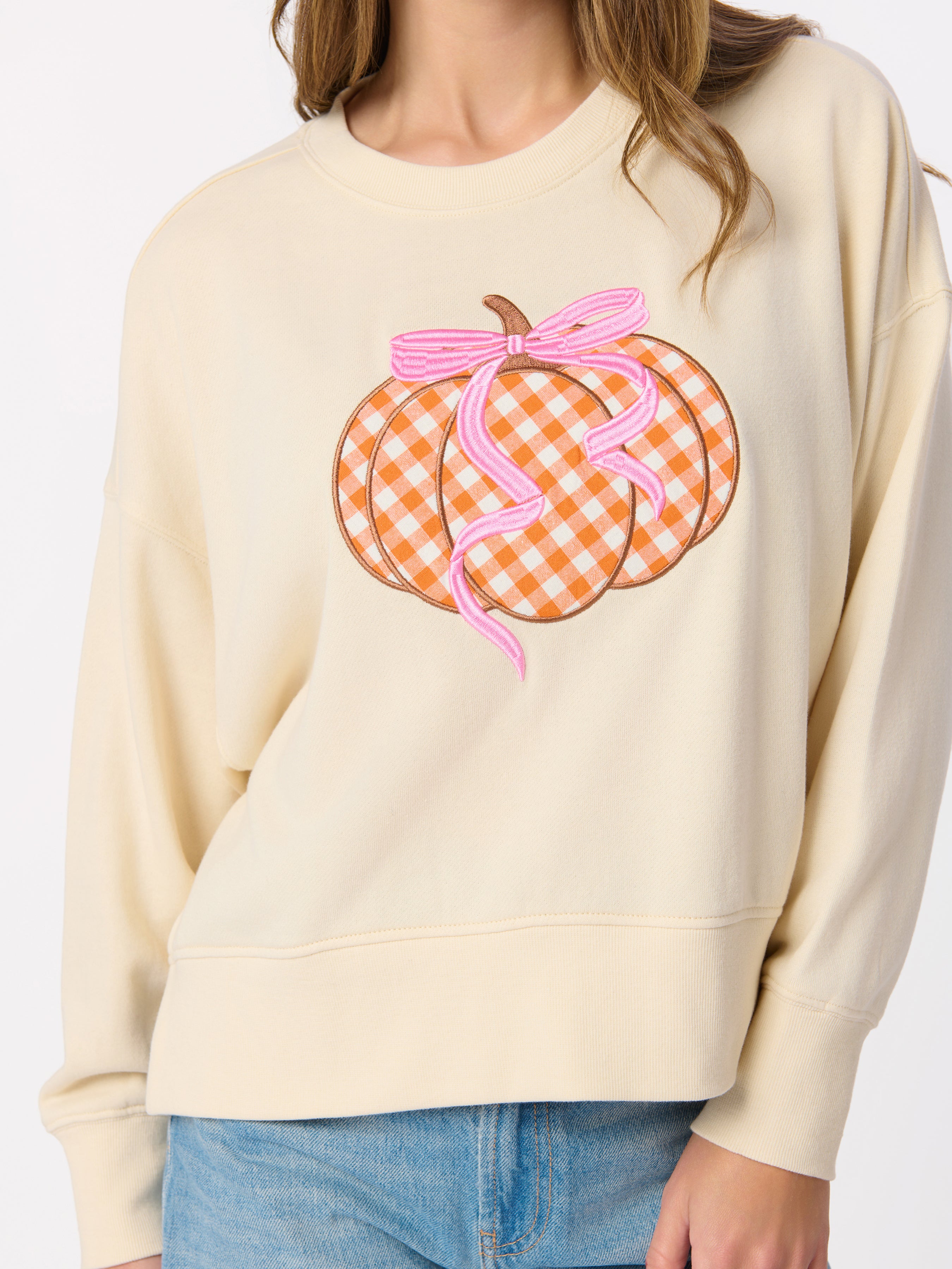 Shiraleah Gingham Pumpkin Relaxed Sweatshirt, Cream CREAM / EXTRA SMALL